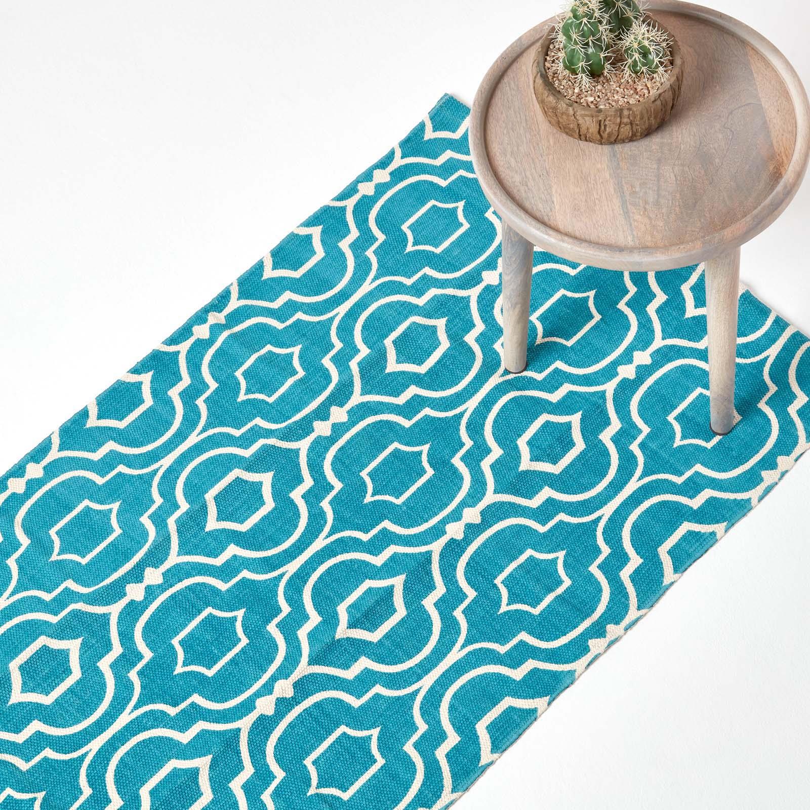 Handwoven Hallway Runner 100% Cotton Hall Rug Multicolour Geometric Printed - Picture 37 of 41