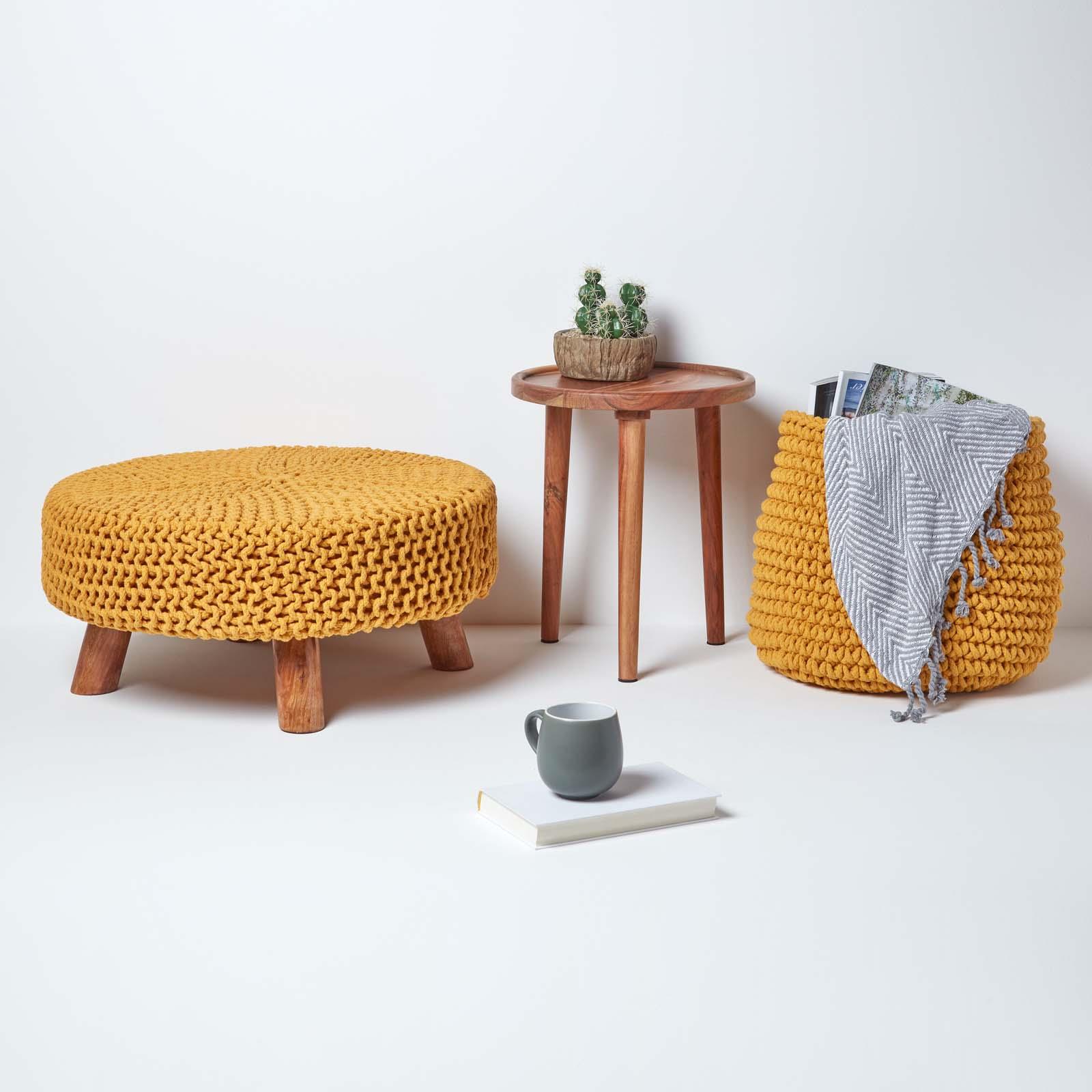 Round Knitted Footstool 100% Cotton Flat Circular with 4 Support Wooden Legs - Picture 43 of 108