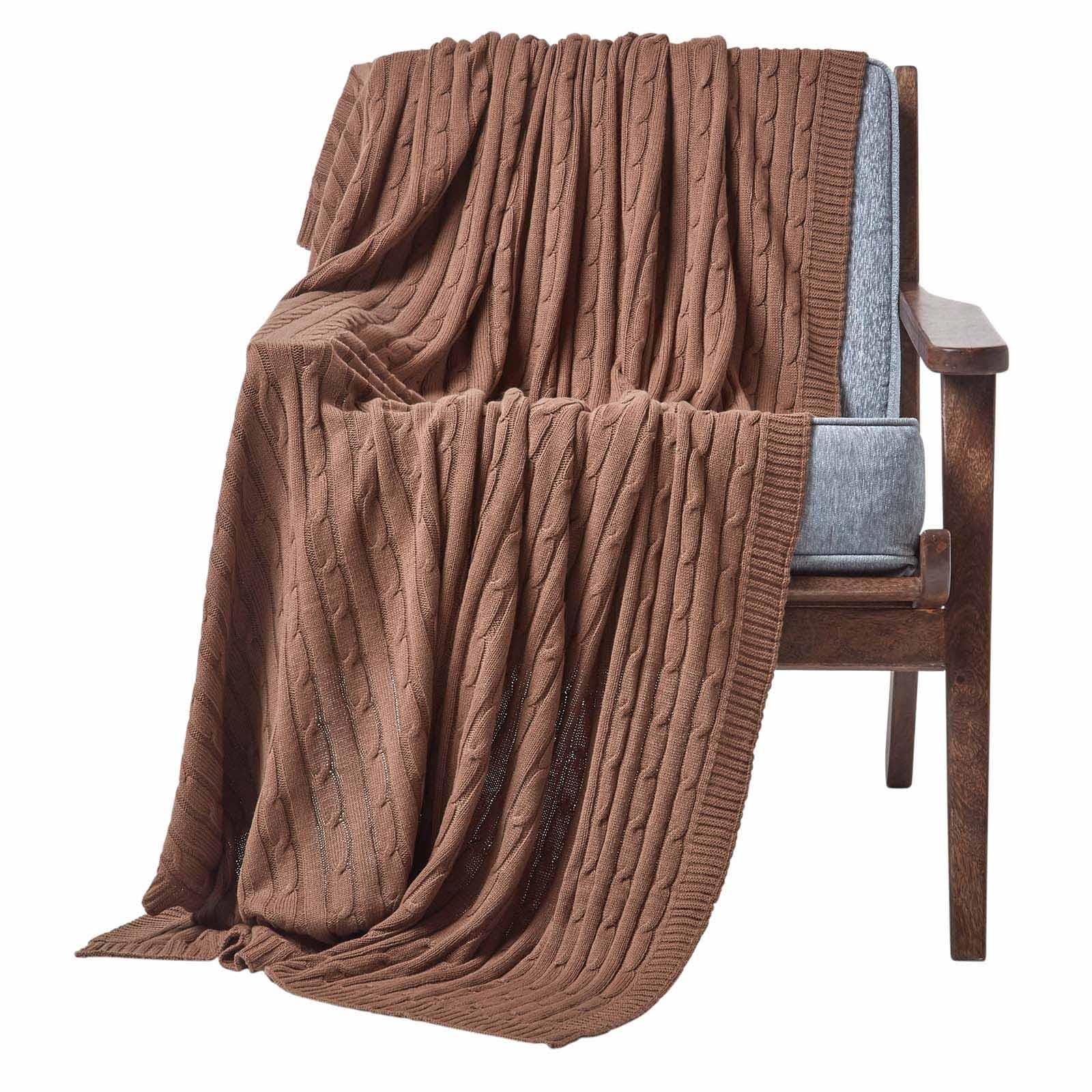 Cotton Cable Knit Throw, Blue, Grey, Green, Pink, Natural, Chocolate - Picture 2 of 65