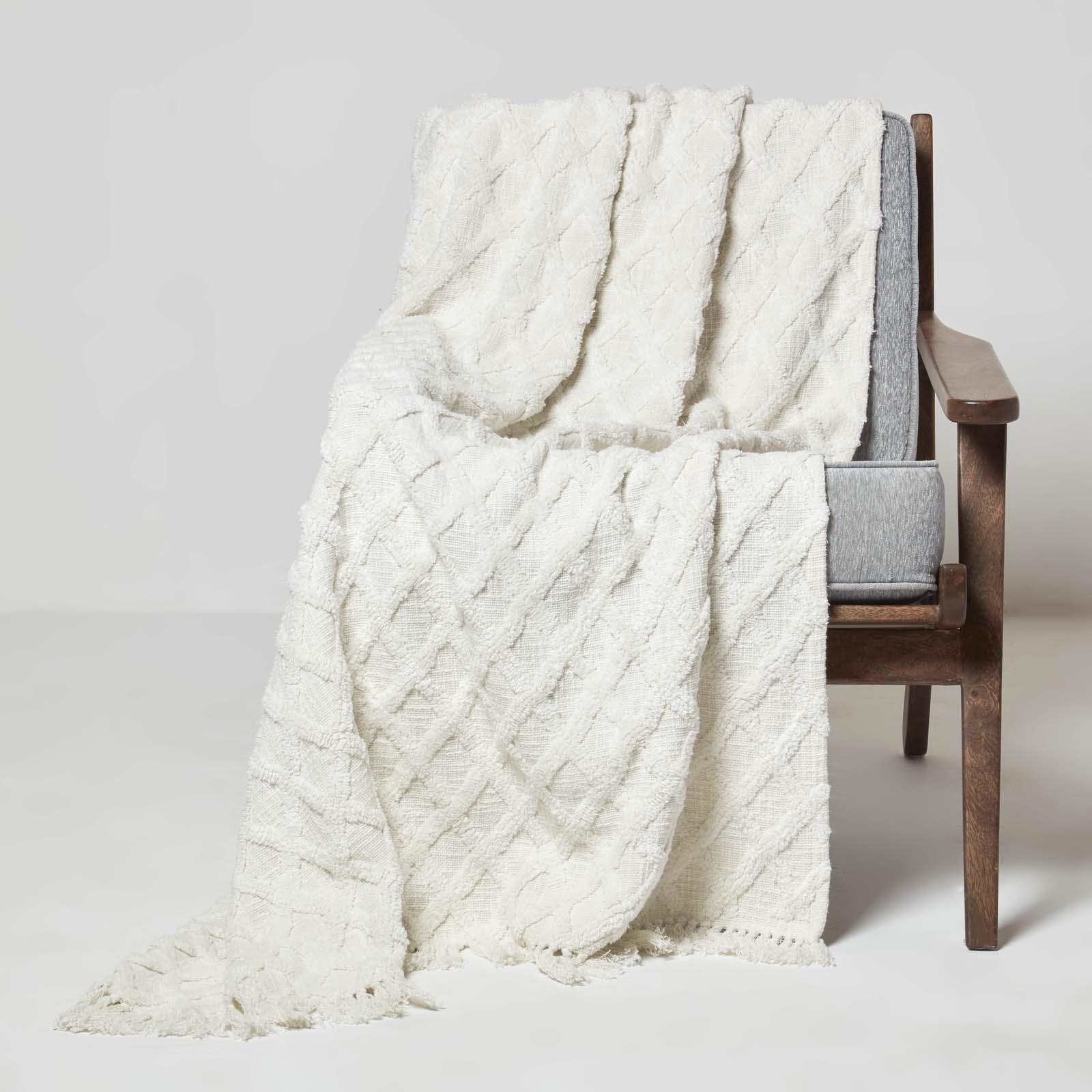 100% Cotton Tufted Throw Geometric Pattern Bedspread Blanket for Bed or Sofa - Picture 8 of 13