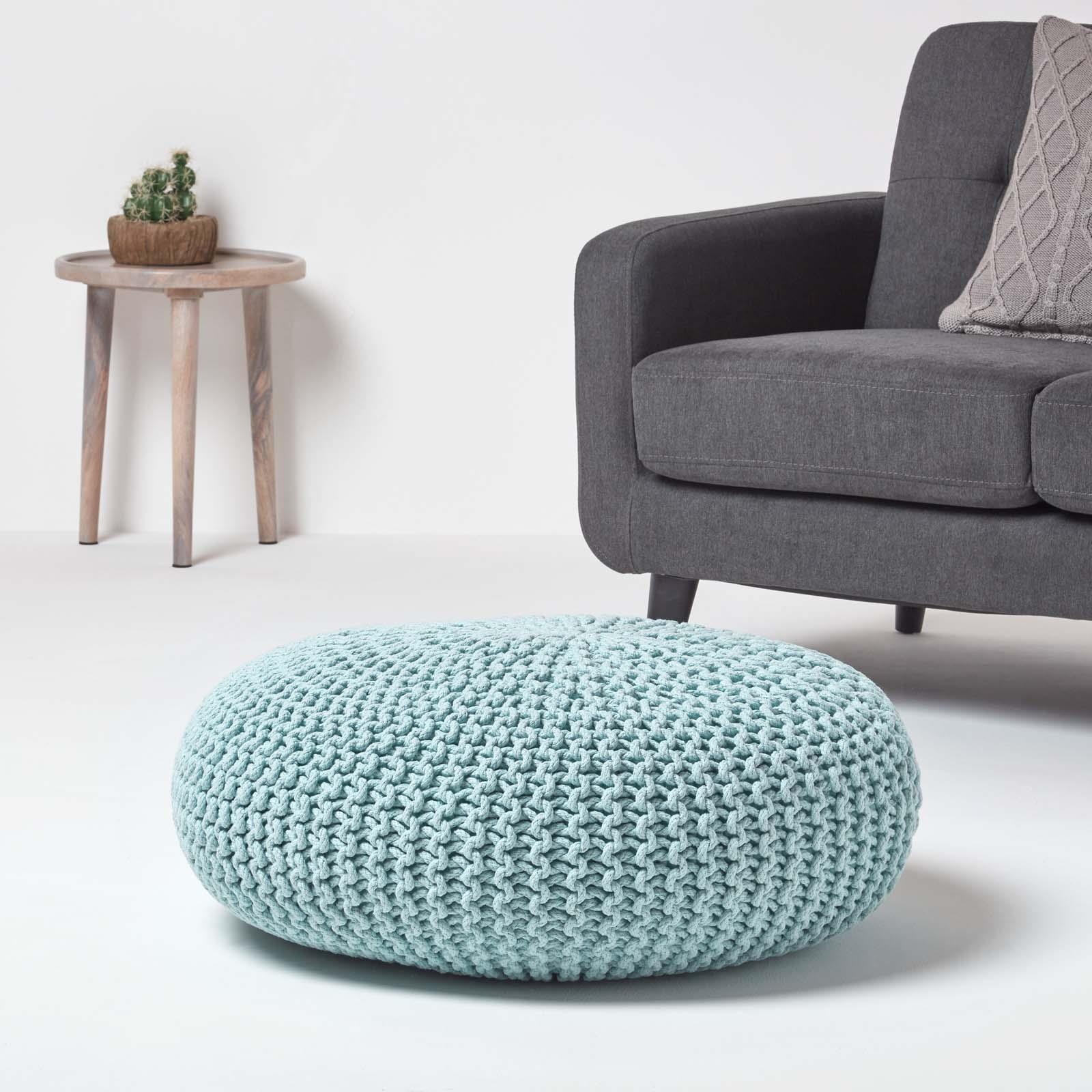 Large Round Cotton Knitted Pouffes Footstools Red, Yellow, Black, Grey, Natural - Picture 74 of 108
