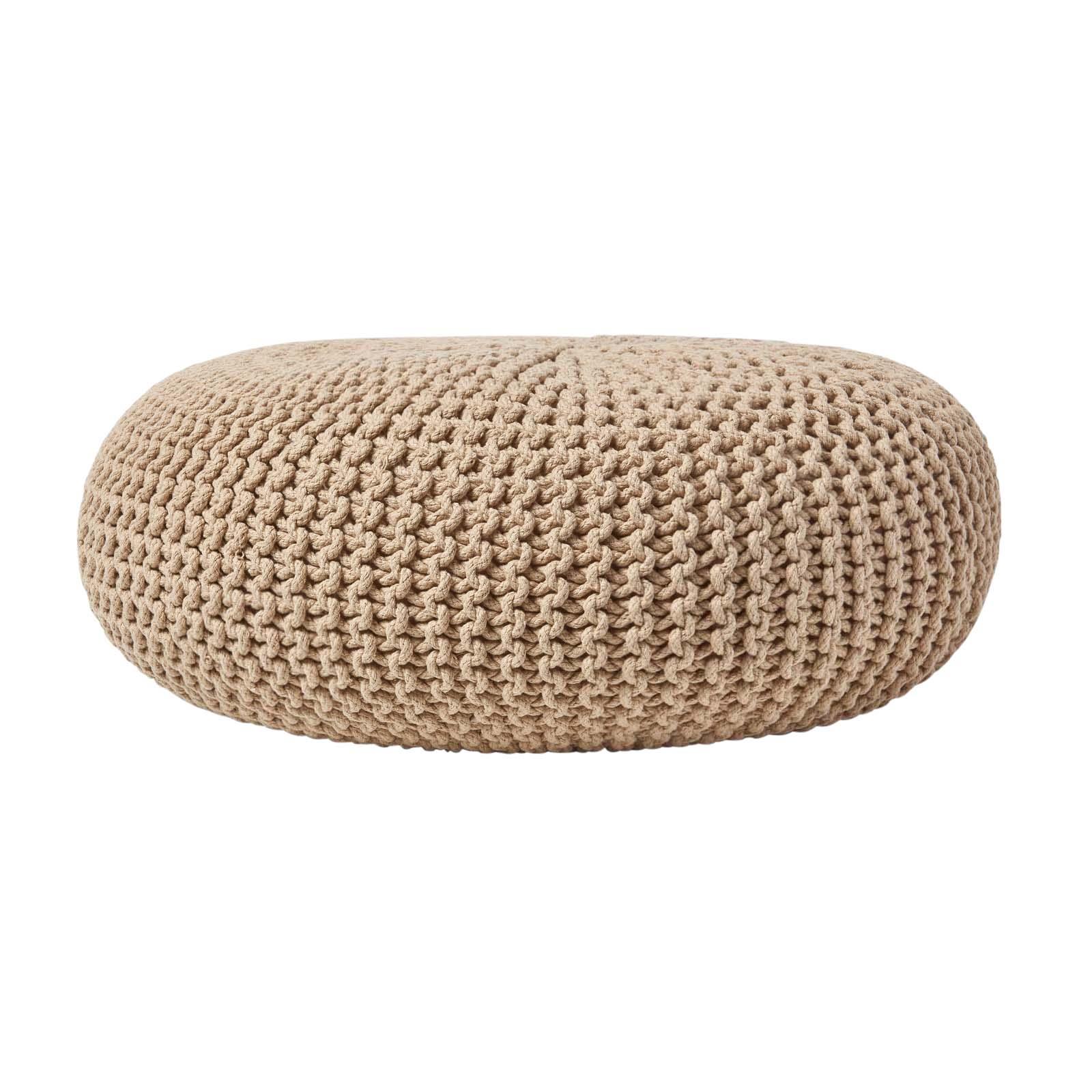 Large Round Cotton Knitted Pouffes Footstools Red, Yellow, Black, Grey, Natural - Picture 44 of 108