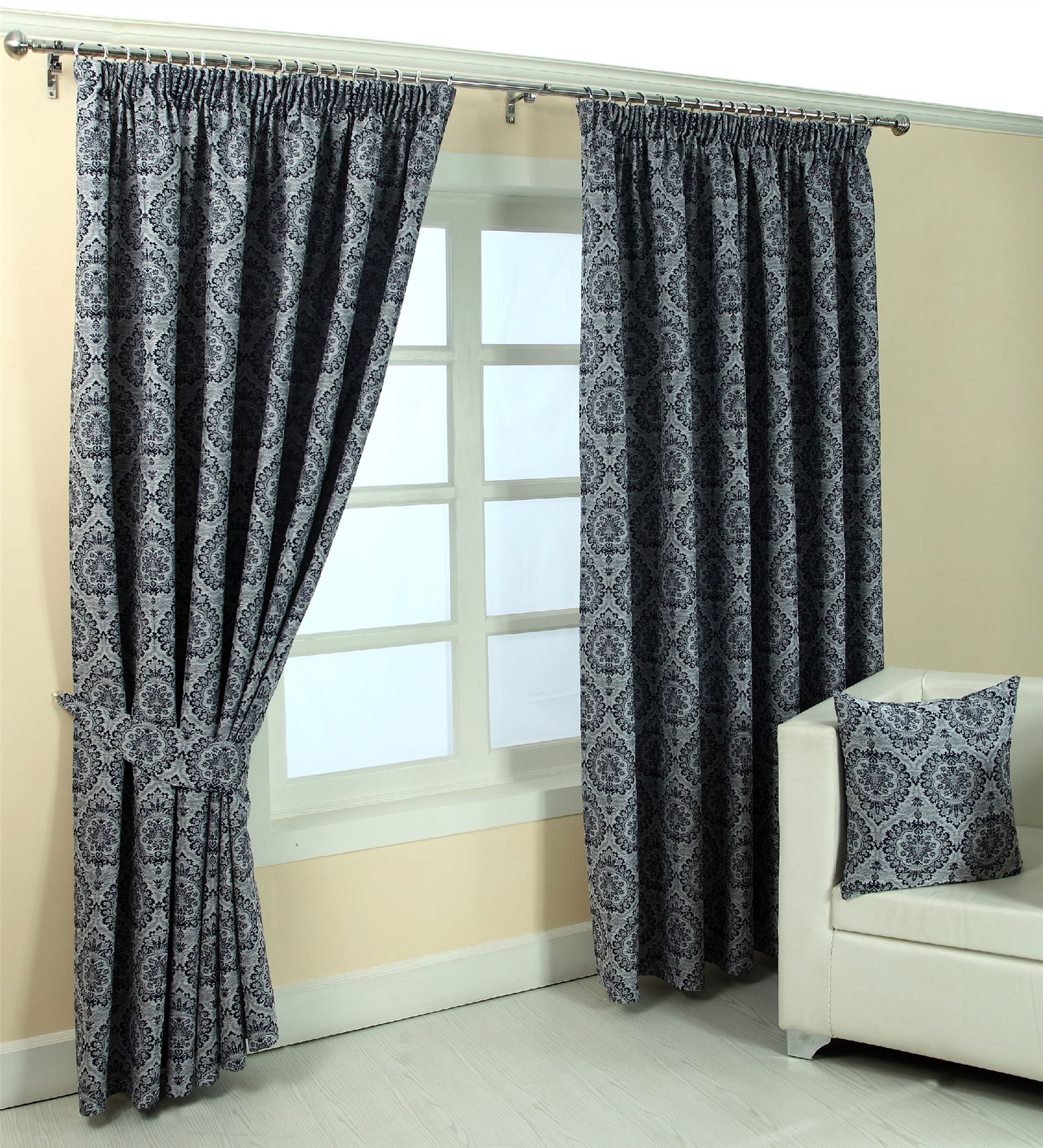 Floral Pencil Pleat Fully Lined Jacquard Damask Curtains ...