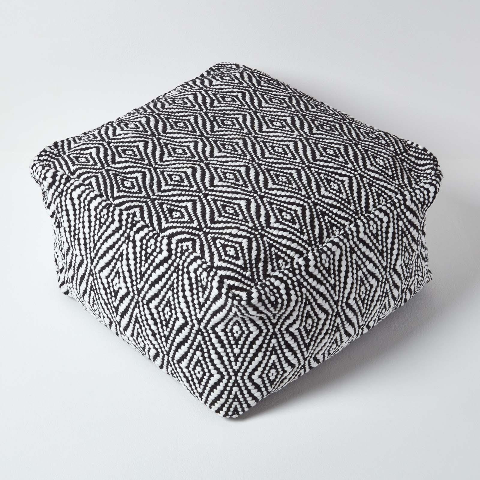 Contemporary Square Cube Bean Filled Pouffe Footstool in Fabric & Denim Leather - Picture 4 of 14