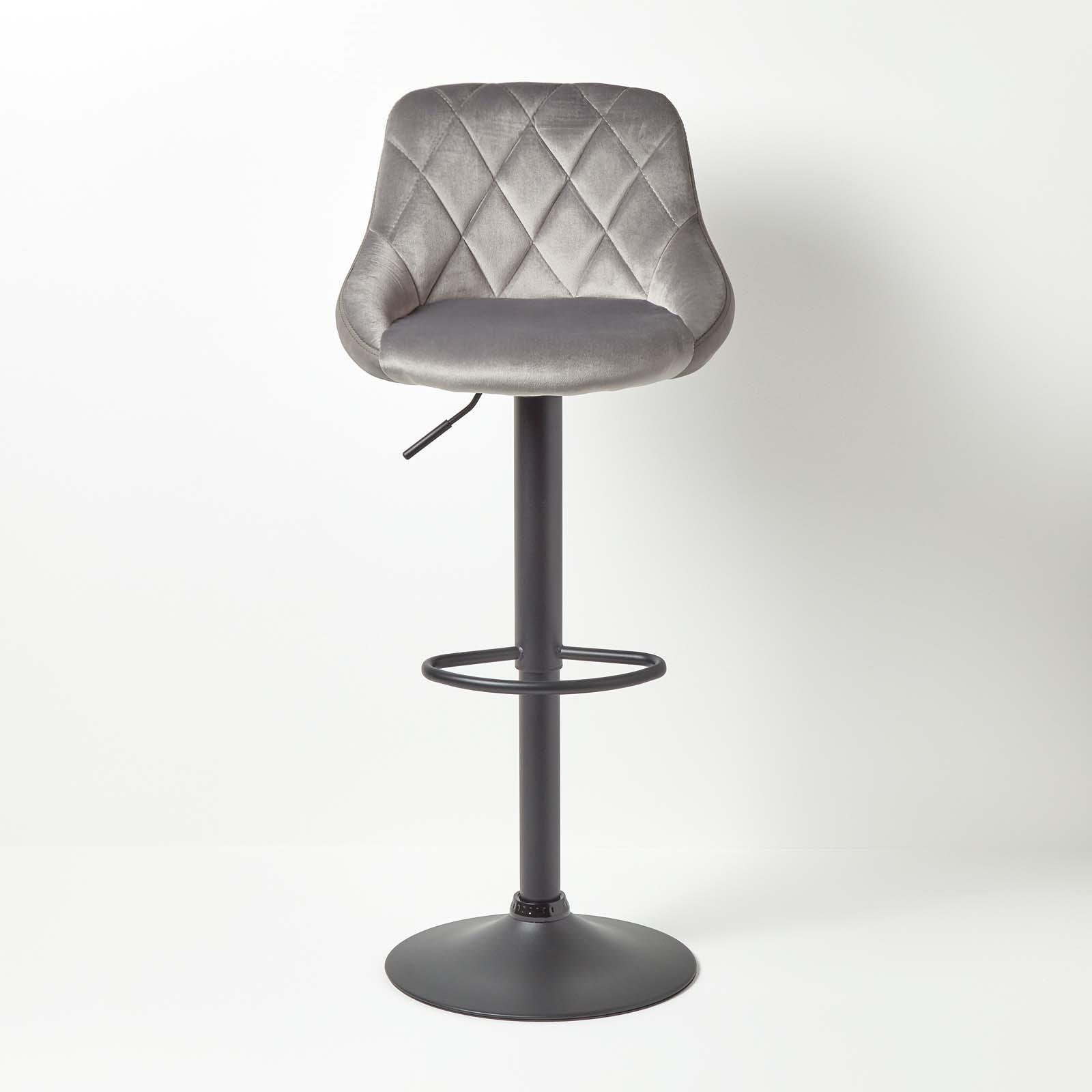 Velvet & Faux Leather Bar Stool Swivel Chair Adjustable Barstool with Backrest - Picture 17 of 22