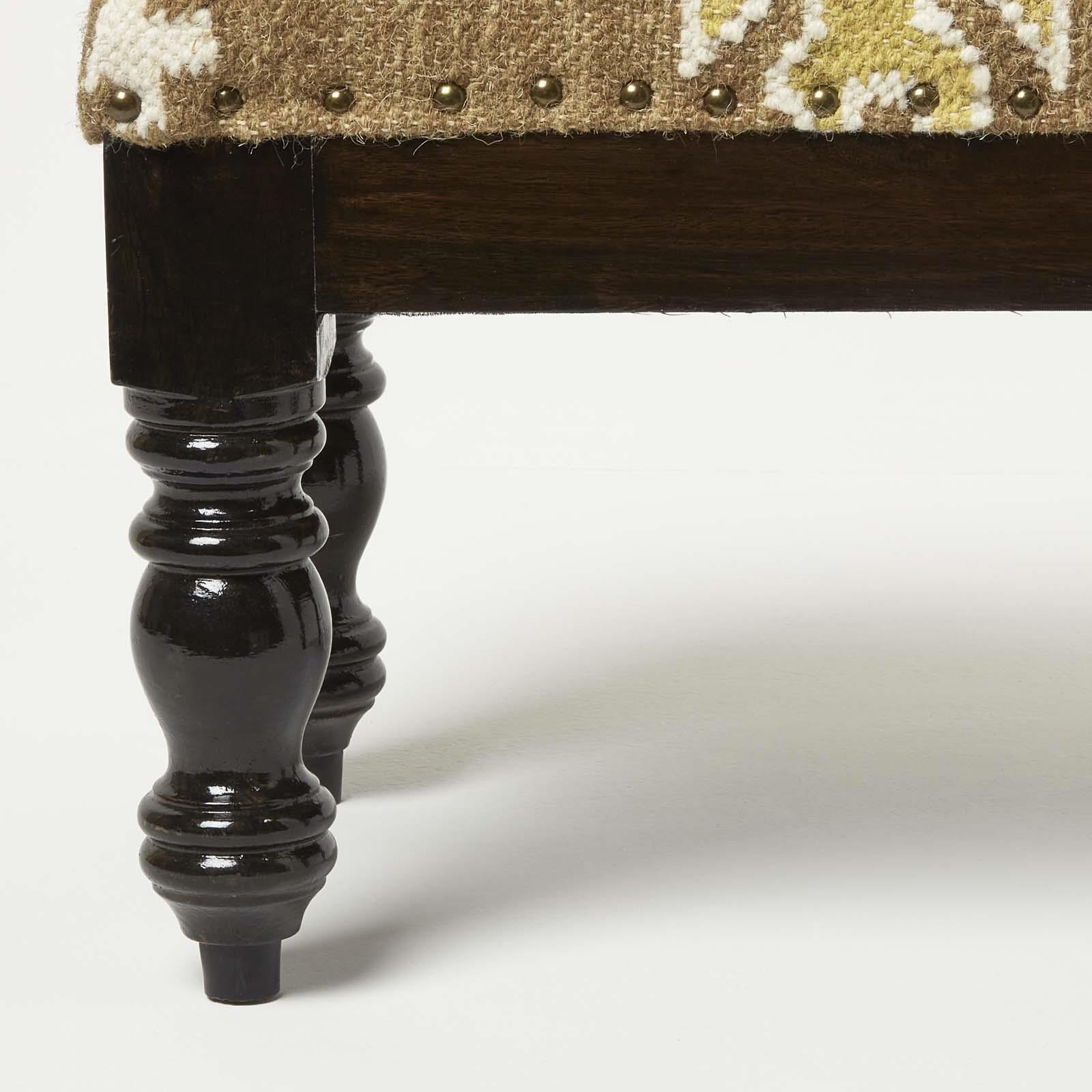 Traditional Style Handmade Kilim Pouffe & Footstool with Wooden Legs - Picture 7 of 34