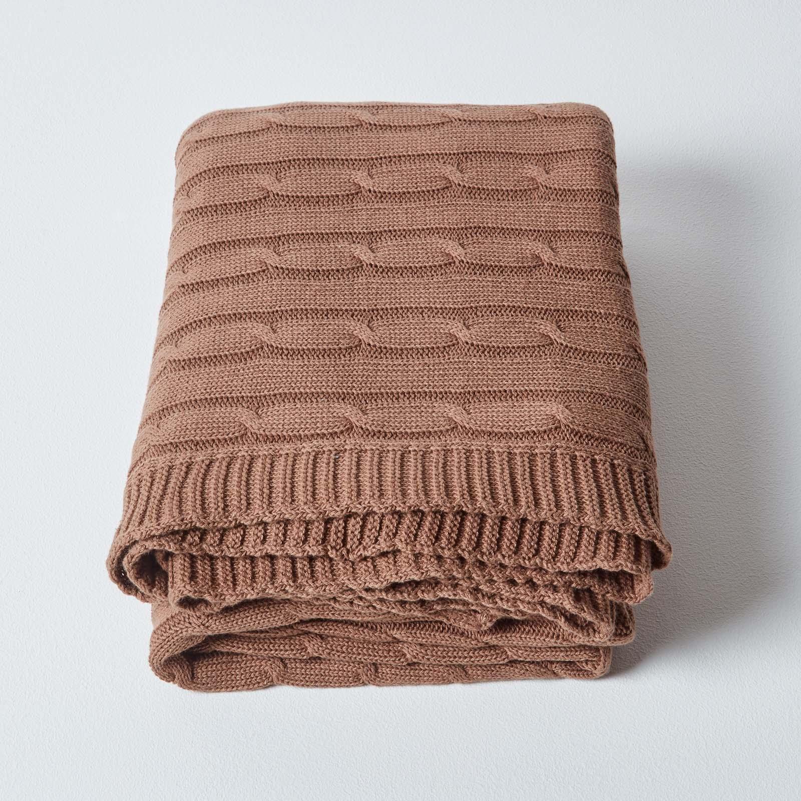 Cotton Cable Knit Throw, Blue, Grey, Green, Pink, Natural, Chocolate - Picture 3 of 65