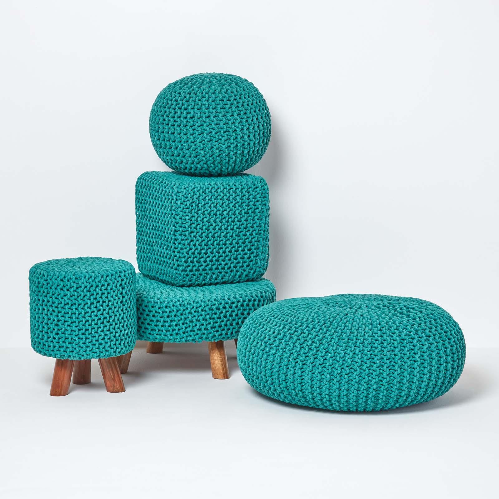 Large Round Cotton Knitted Pouffes Footstools Red, Yellow, Black, Grey, Natural - Picture 107 of 108