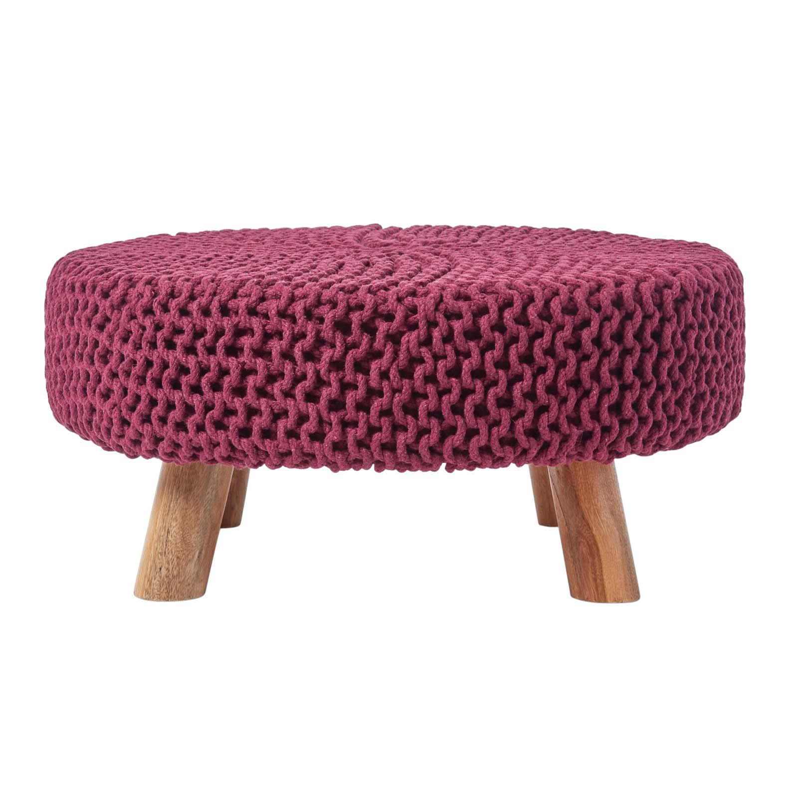 Round Knitted Footstool 100% Cotton Flat Circular with 4 Support Wooden Legs - Picture 74 of 108