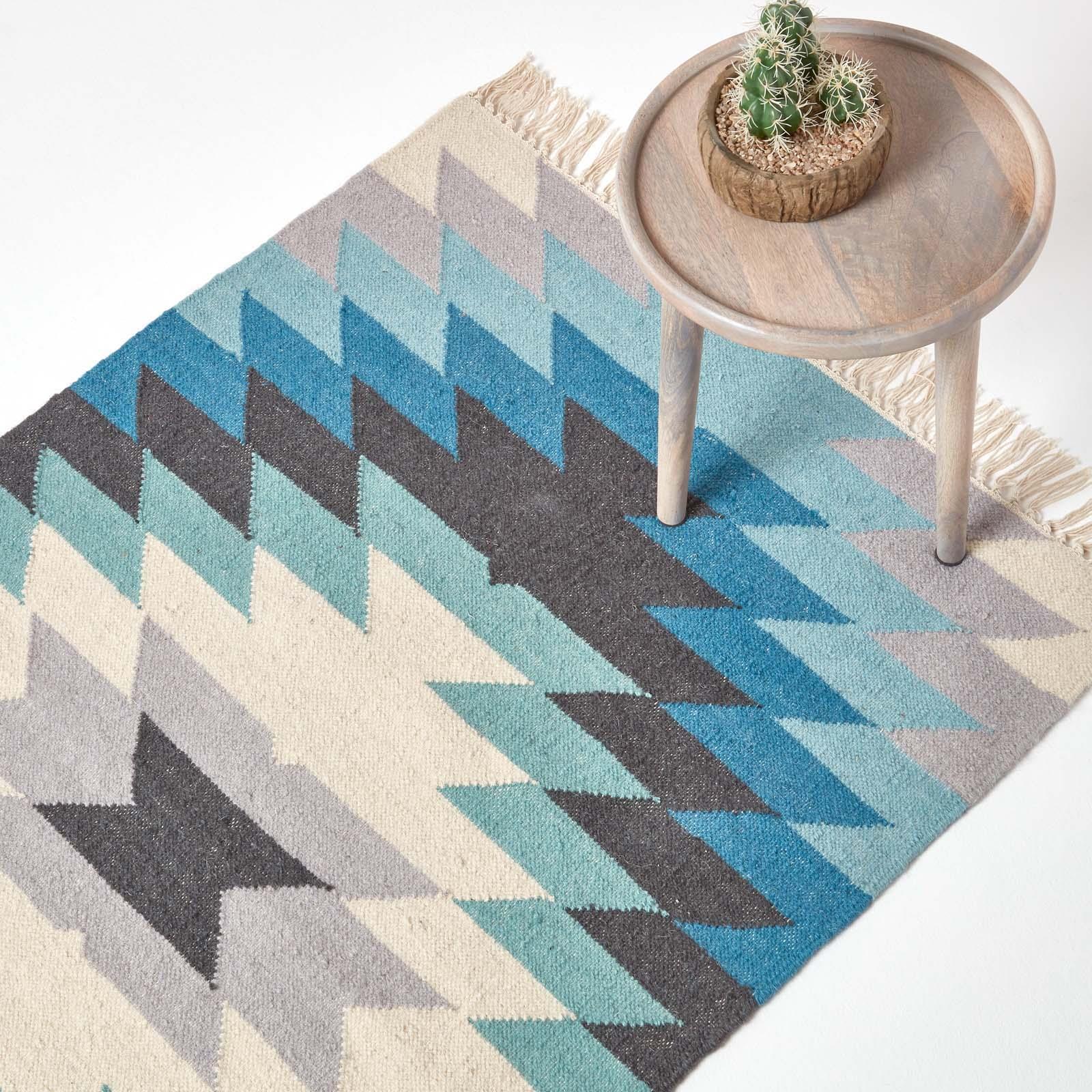 Handmade Cotton & Wool Kilim Rugs Runner Multi Coloured Geometric Diamond Carpet - Picture 30 of 64