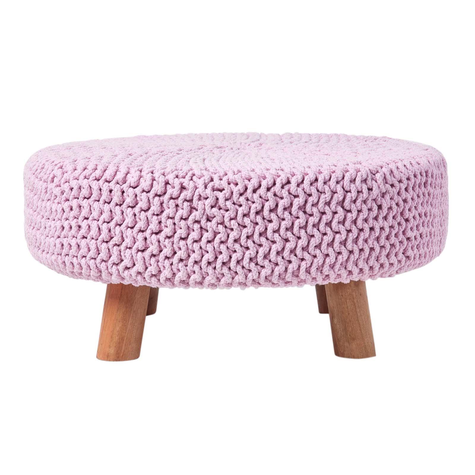 Round Knitted Footstool 100% Cotton Flat Circular with 4 Support Wooden Legs - Picture 68 of 108