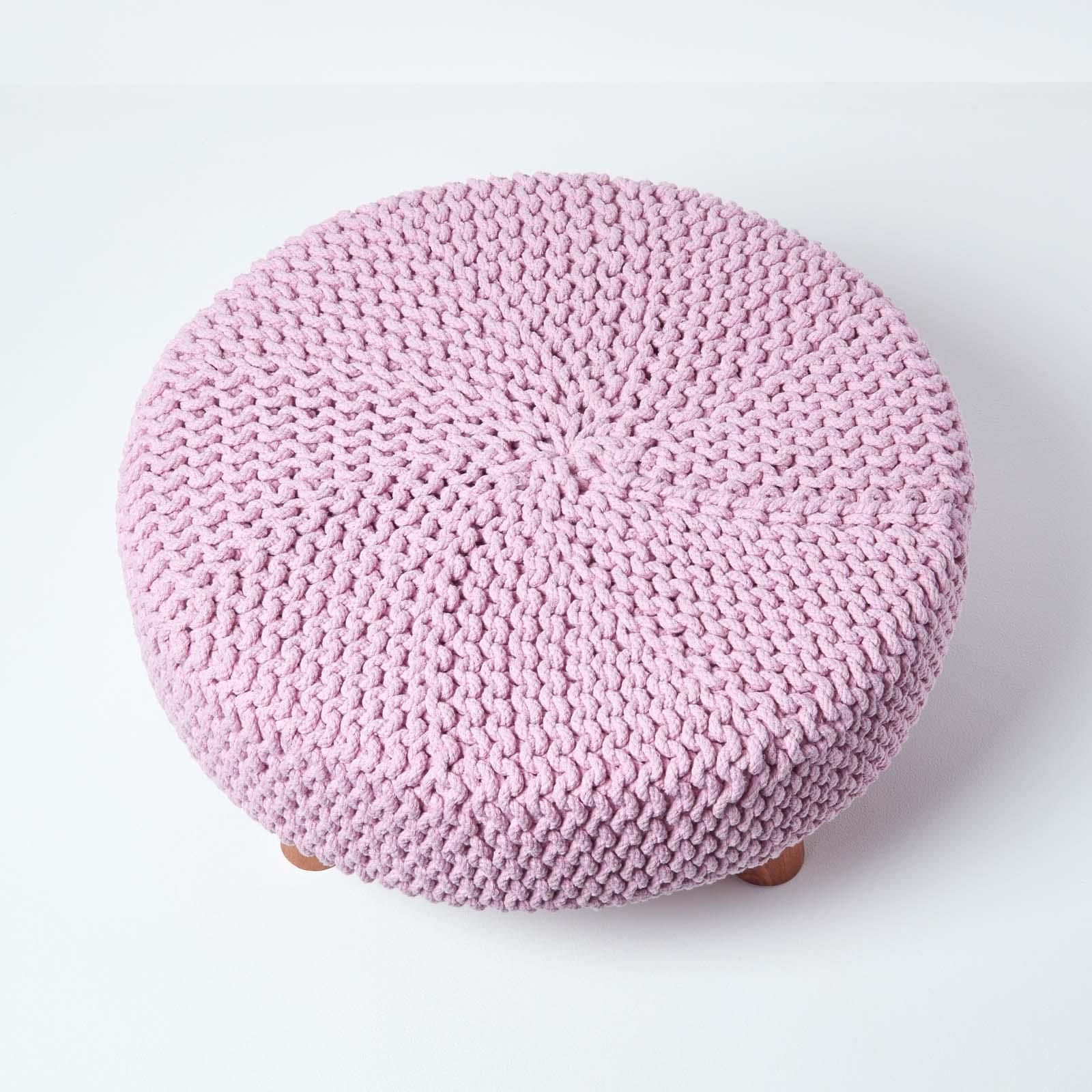 Round Knitted Footstool 100% Cotton Flat Circular with 4 Support Wooden Legs - Picture 70 of 108