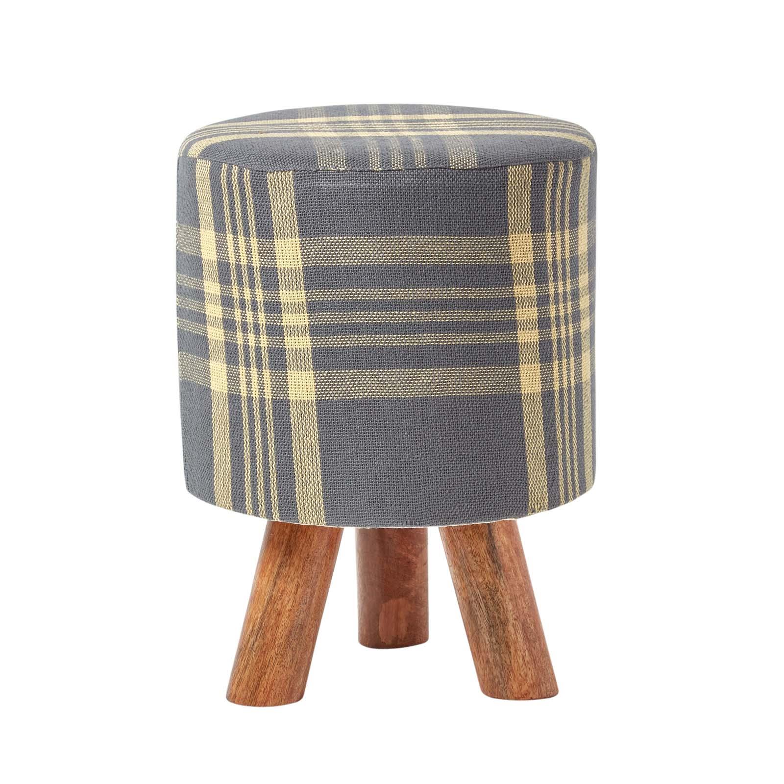 Tartan Check Tall and Flat Footstool with Wooden Legs - Picture 19 of 23