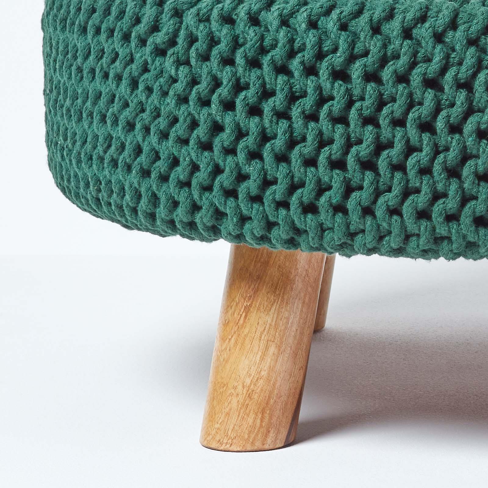Round Knitted Footstool 100% Cotton Flat Circular with 4 Support Wooden Legs - Picture 23 of 108