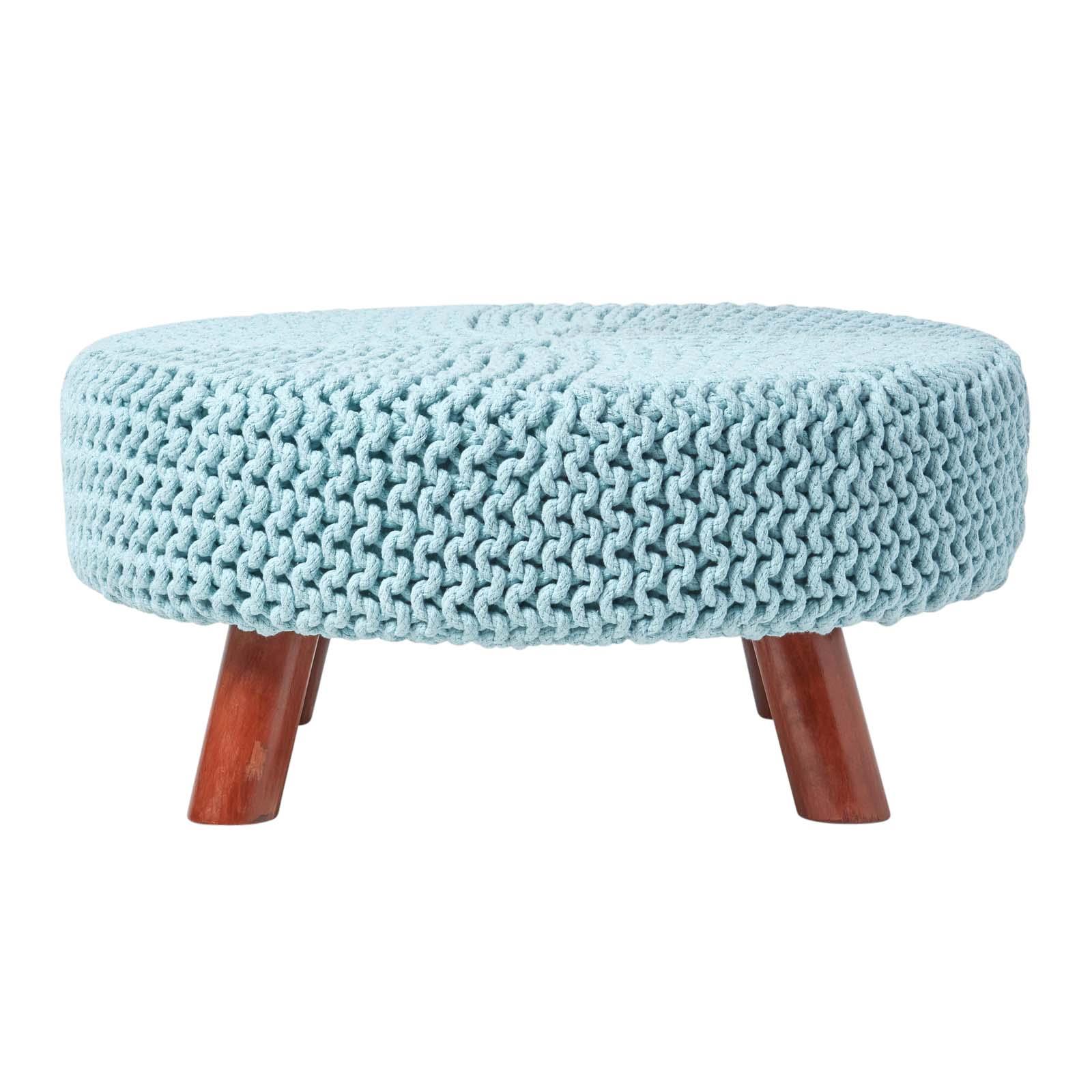 Round Knitted Footstool 100% Cotton Flat Circular with 4 Support Wooden Legs - Picture 62 of 108