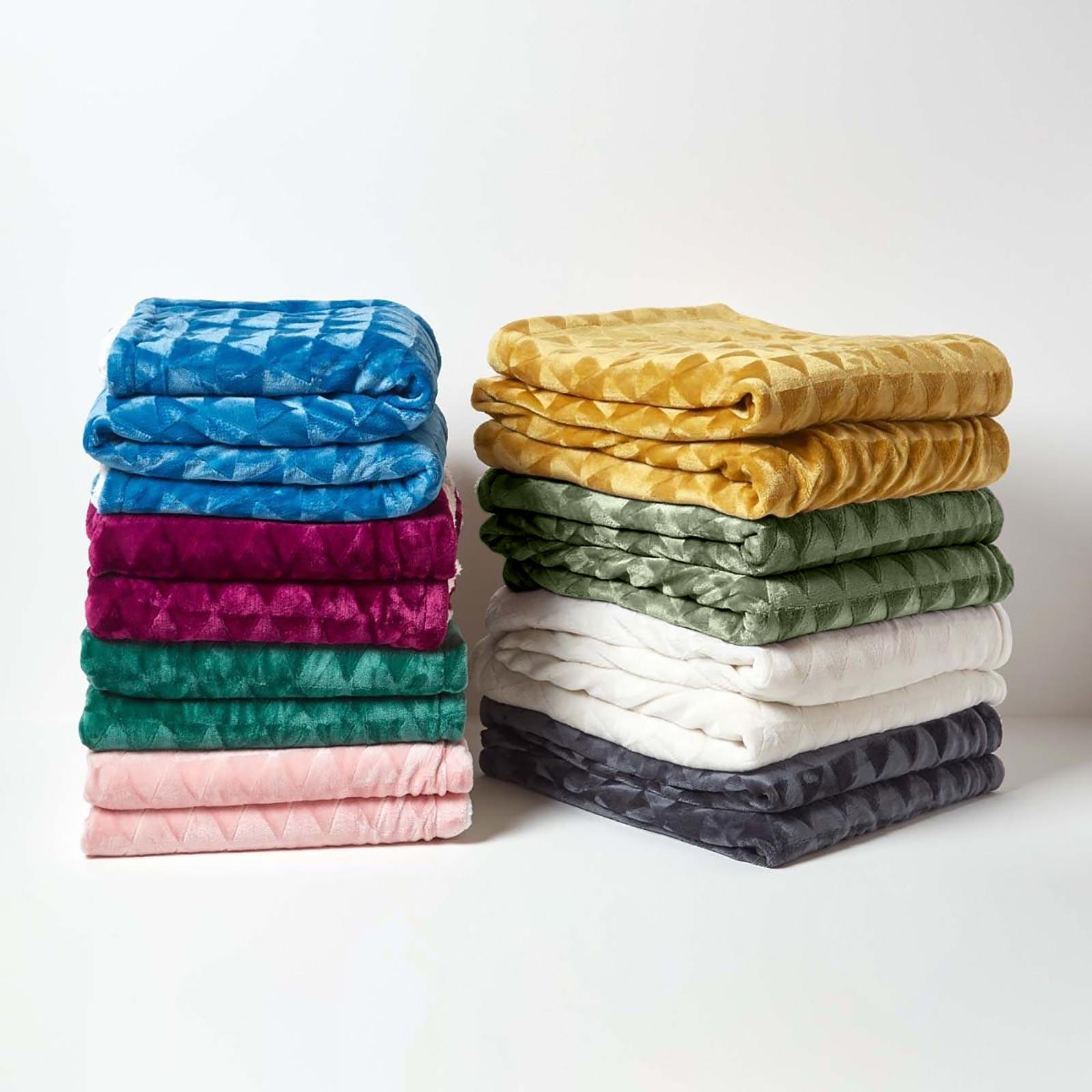 Velvet Throw Over Sofa Bedspread Geometric Triangle Soft Bed Protector Cover - Picture 74 of 74