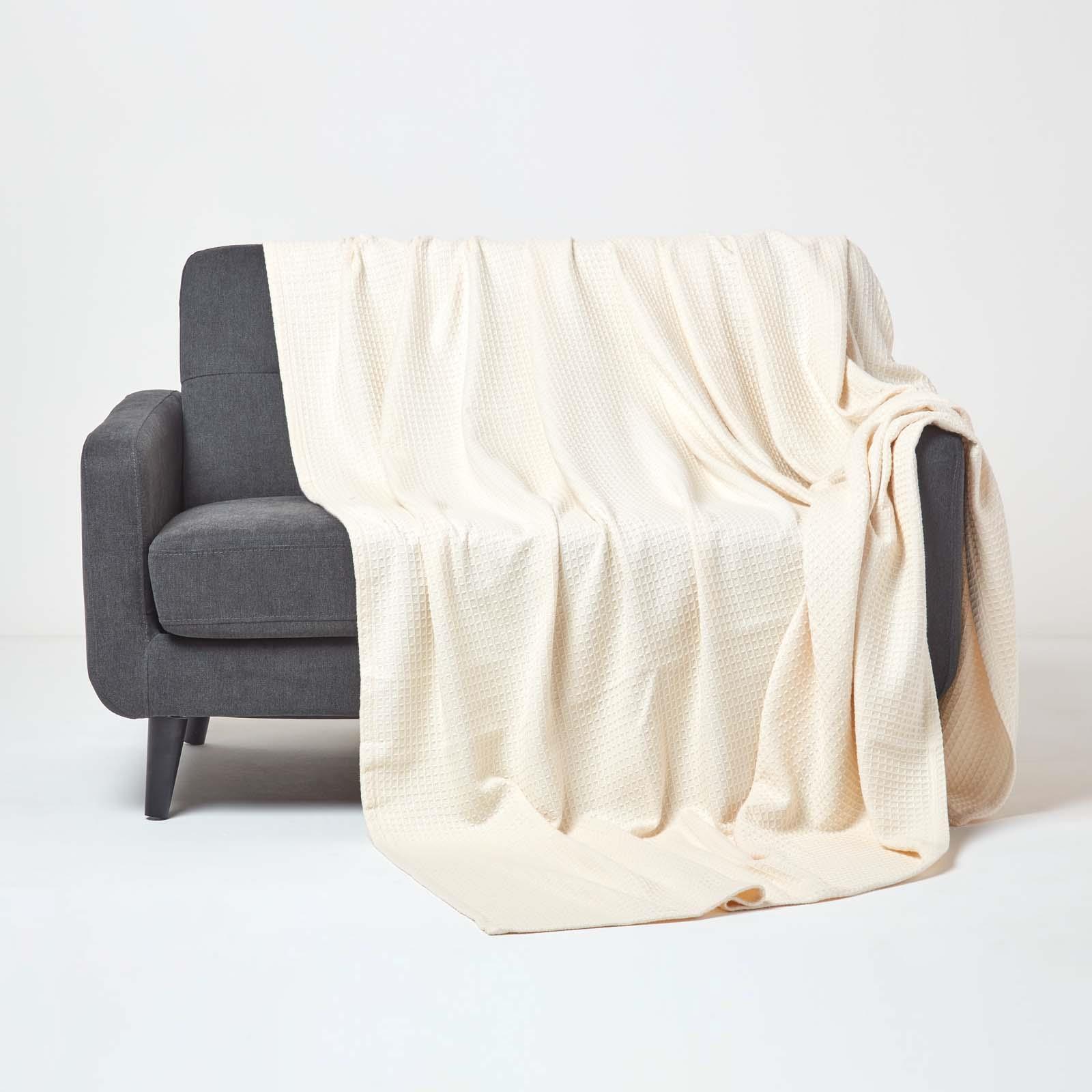 Organic Cotton Waffle Blanket/ Throw Blue, Pink, Green, Natural, White - Picture 8 of 28