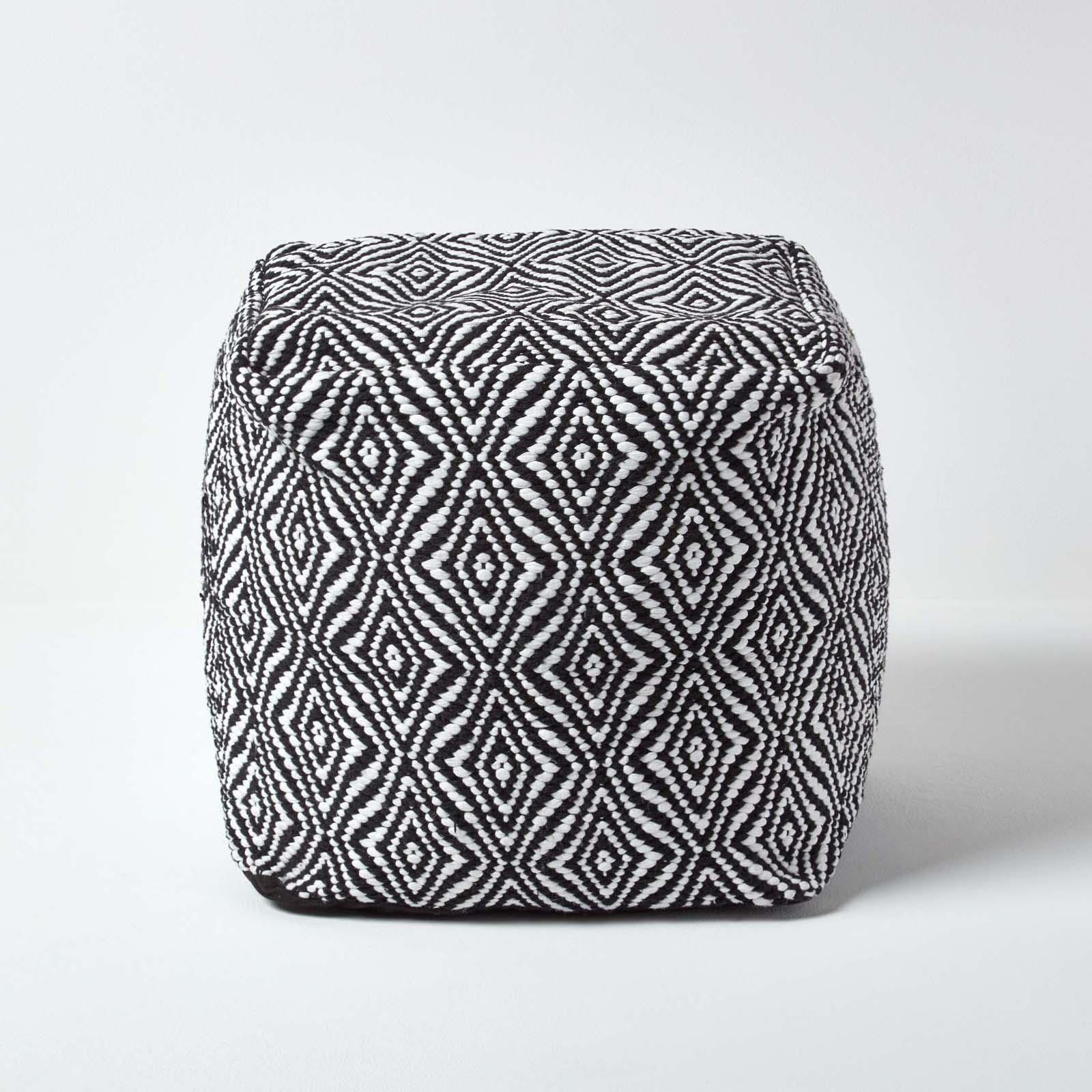 Contemporary Square Cube Bean Filled Pouffe Footstool in Fabric & Denim Leather - Picture 2 of 14