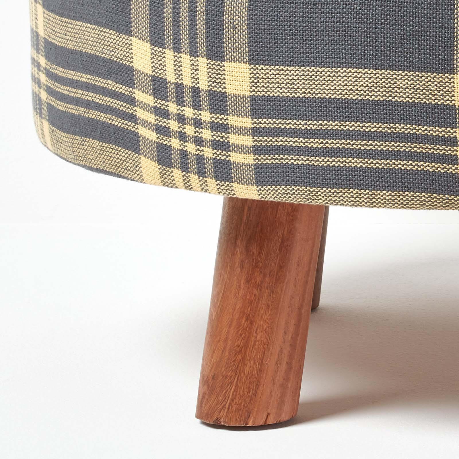 Tartan Check Tall and Flat Footstool with Wooden Legs - Picture 5 of 23