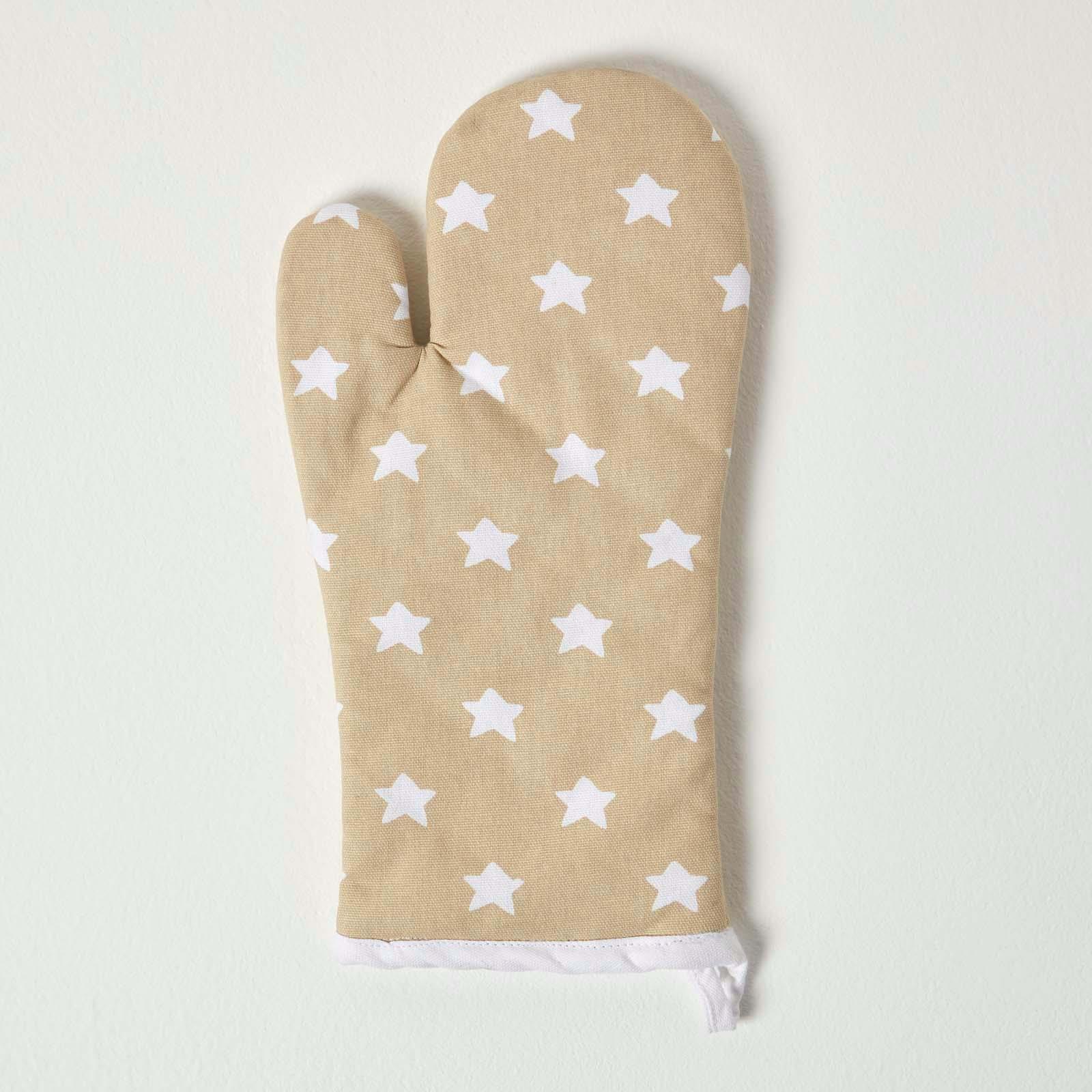 Cotton Beige And White Stars Kitchen Double Oven Gloves Apron Towel Pot Holder - Picture 12 of 26