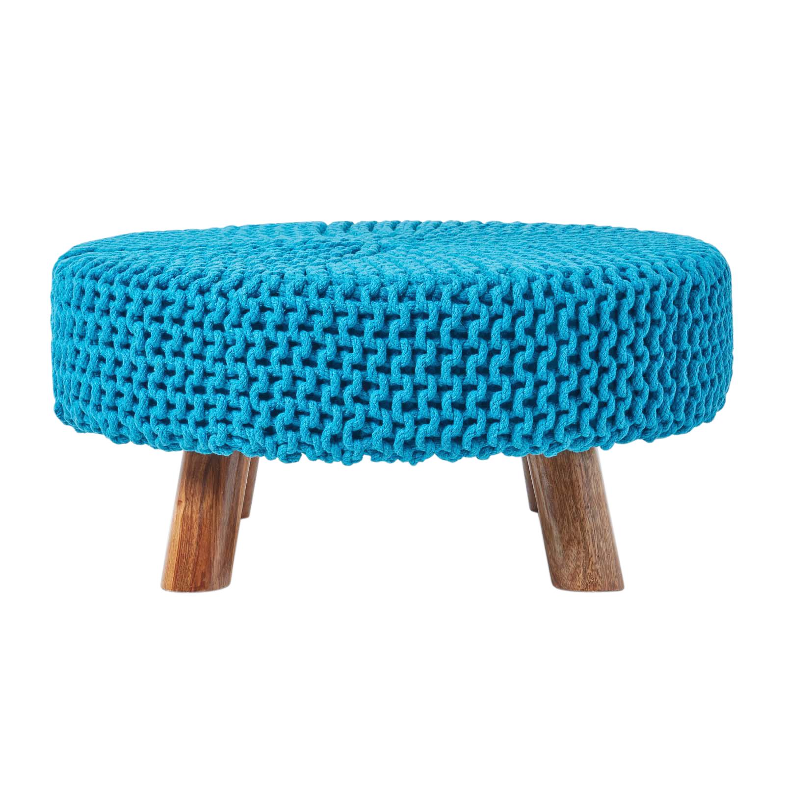 Round Knitted Footstool 100% Cotton Flat Circular with 4 Support Wooden Legs - Picture 97 of 108