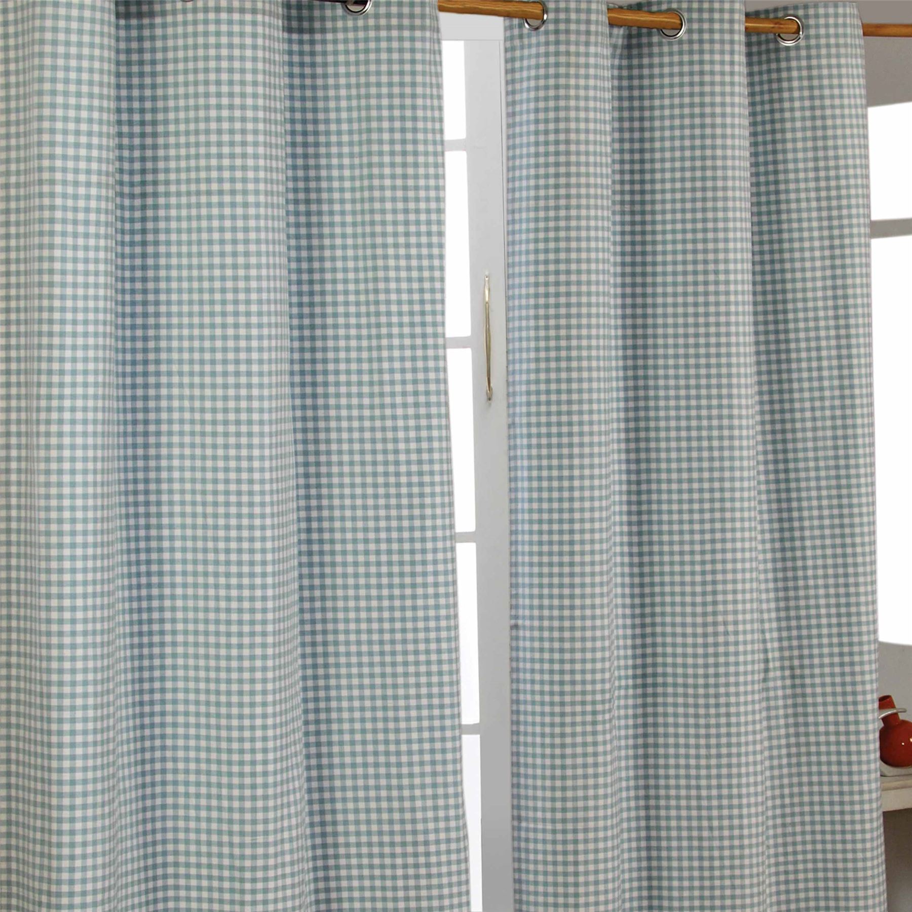 Blue Gingham Eyelet Ready Made Curtain Cotton Kids Children
