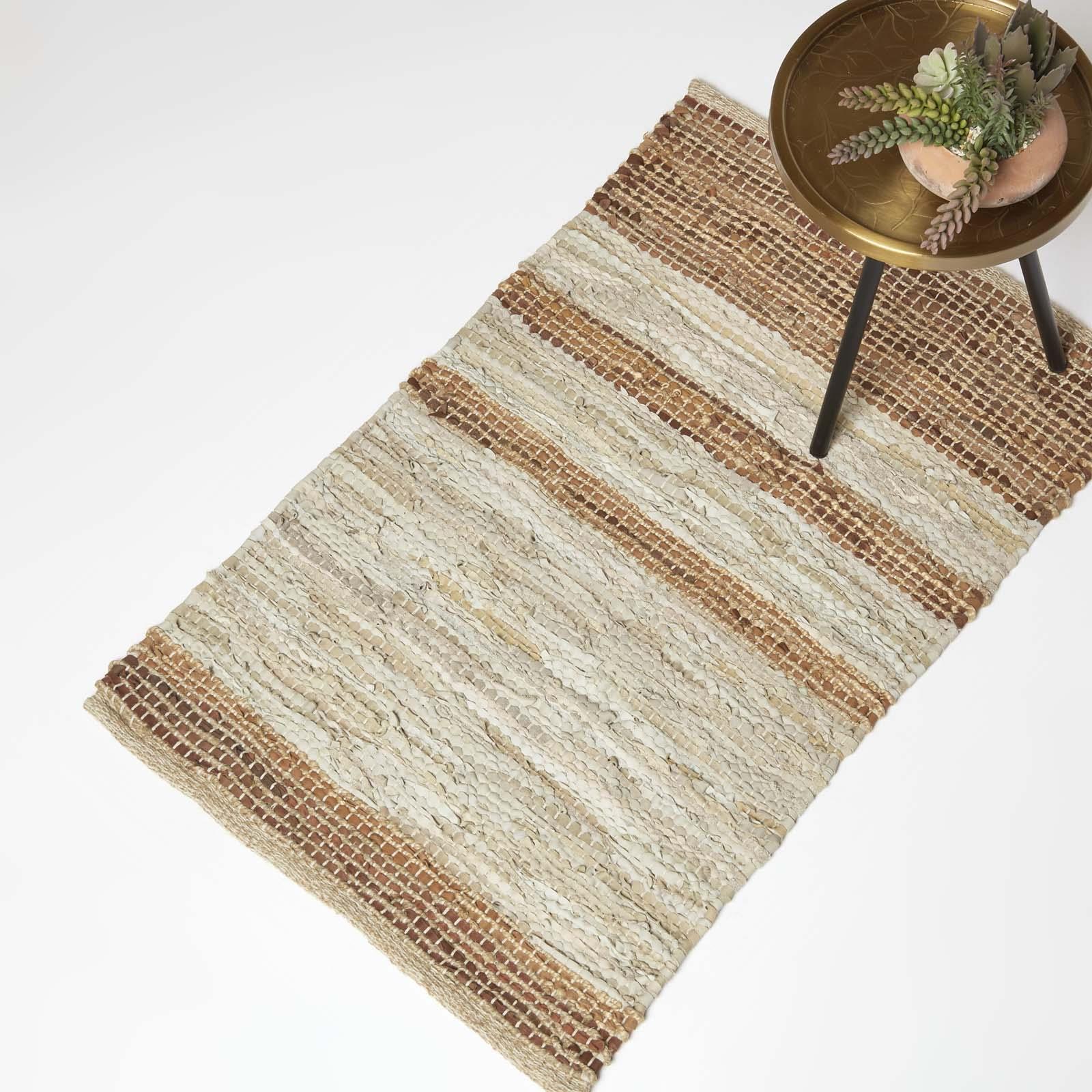Handmade Stripe Design Recycled Eco Friendly Real Leather Rug and Runner - Picture 2 of 17