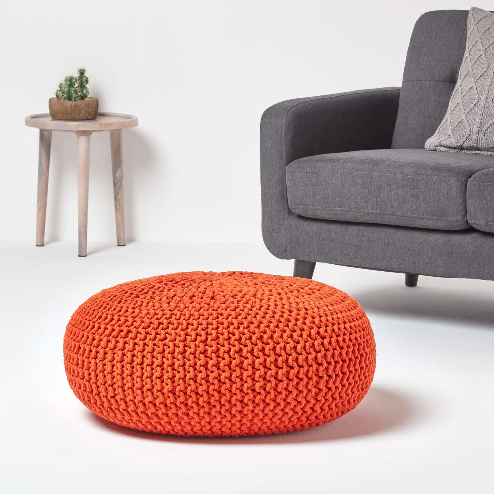 Large Round Cotton Knitted Pouffes Footstools Red, Yellow, Black, Grey, Natural - Picture 68 of 108