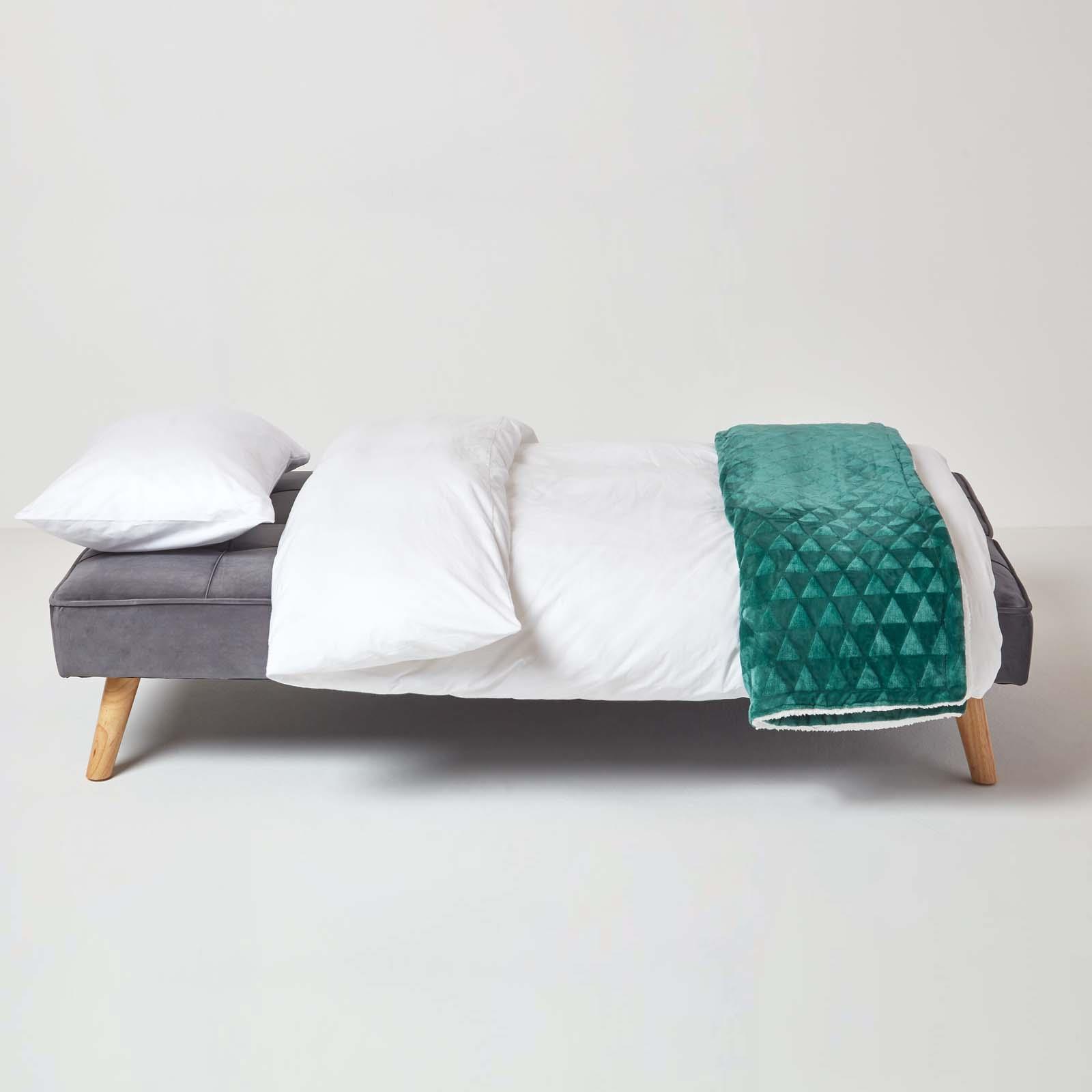 Velvet Sofa Bed Large 3 Seater Click Clack Retro Bed Settee on Wooden