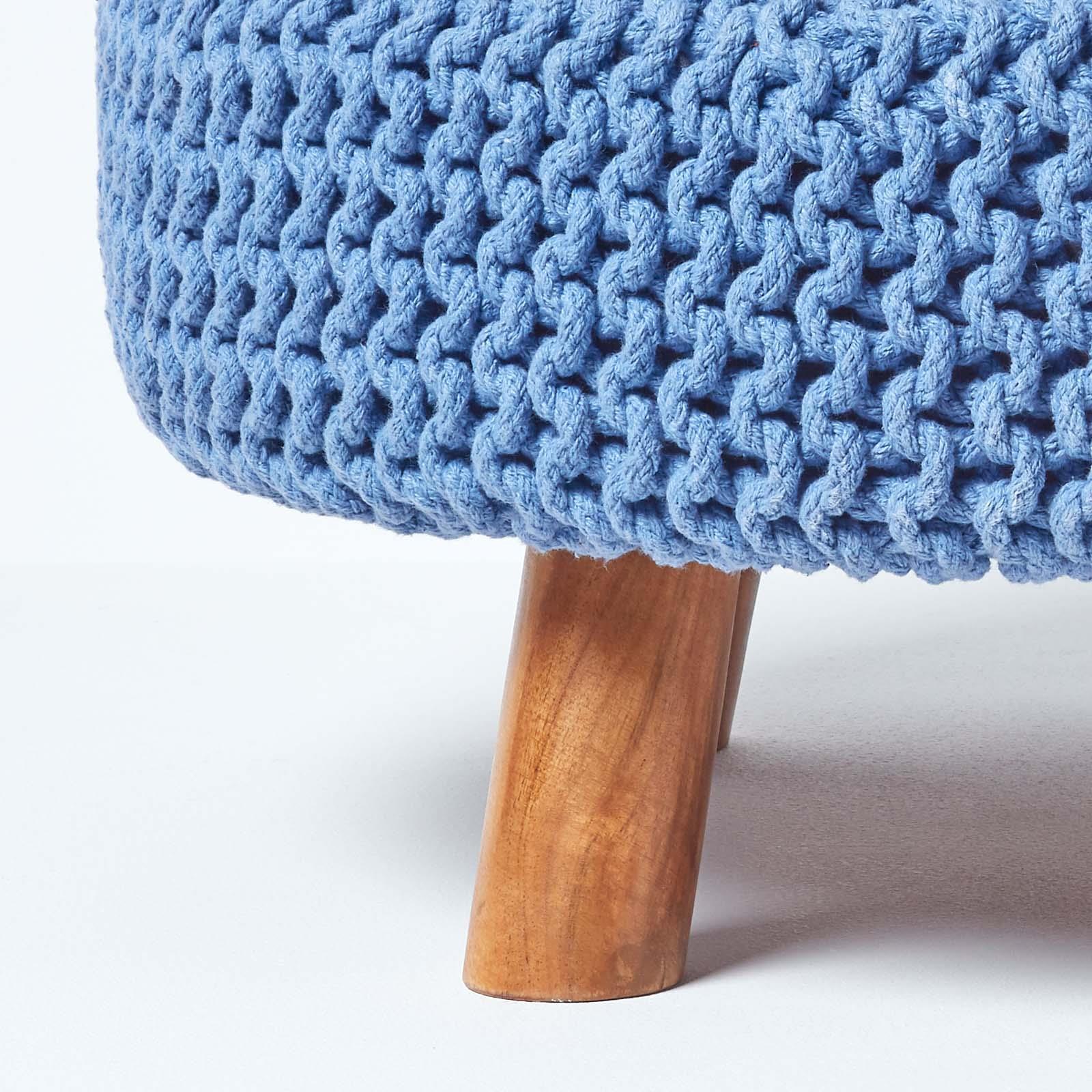 Round Knitted Footstool 100% Cotton Flat Circular with 4 Support Wooden Legs - Picture 11 of 108
