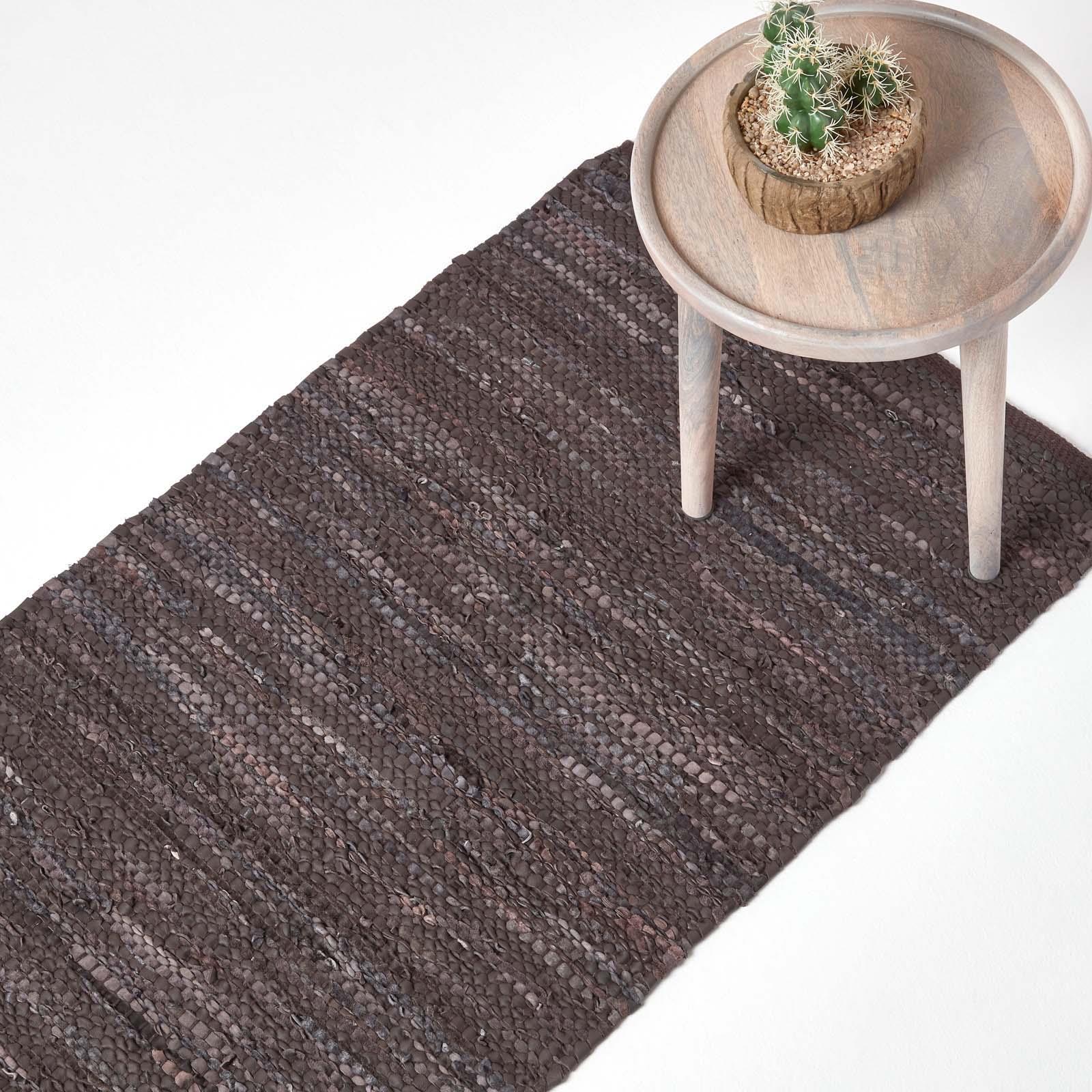 Denver Leather Woven Rugs Black and Chocolate, Modern, Rectangle - Picture 10 of 22