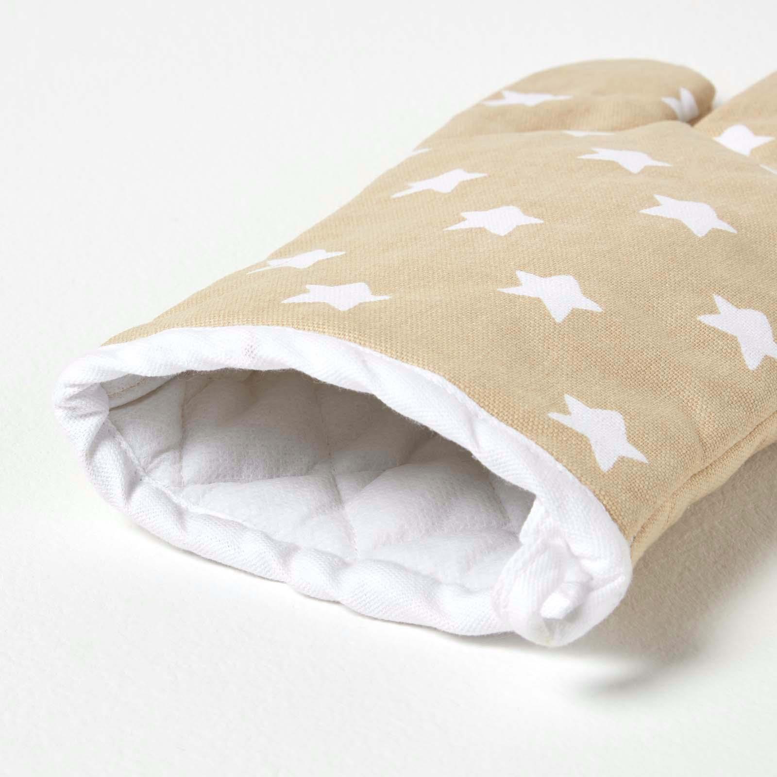 Cotton Beige And White Stars Kitchen Double Oven Gloves Apron Towel Pot Holder - Picture 14 of 26
