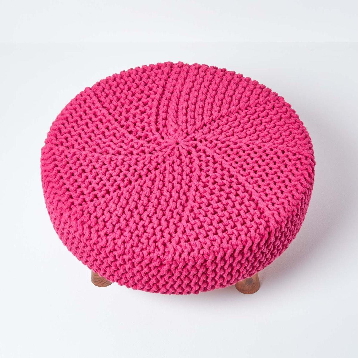 Round Knitted Footstool 100% Cotton Flat Circular with 4 Support Wooden Legs - Picture 28 of 108