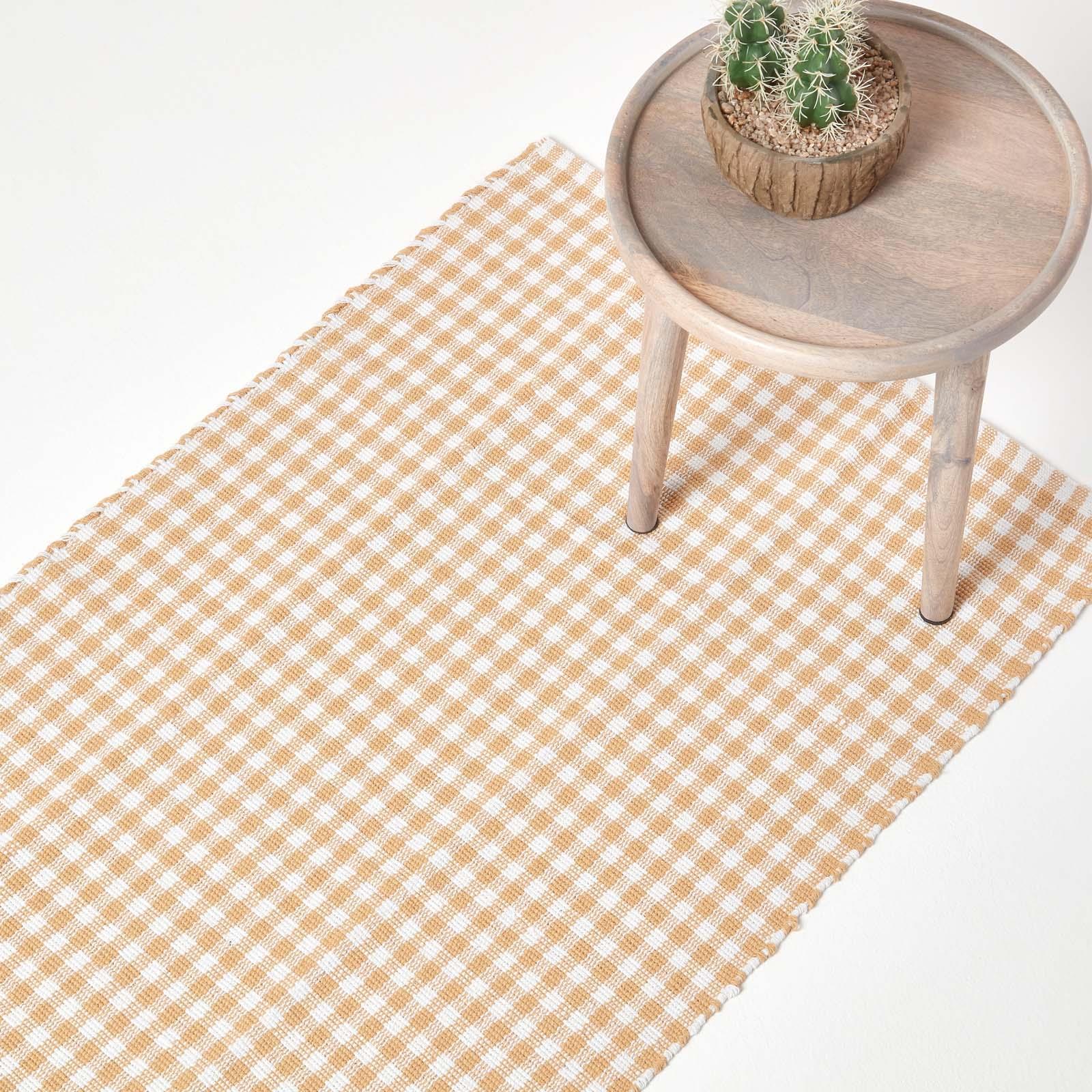 Cotton Gingham Rugs Pink Blue Beige Green Orange Carpet Kids Bath Mats - Picture 3 of 43