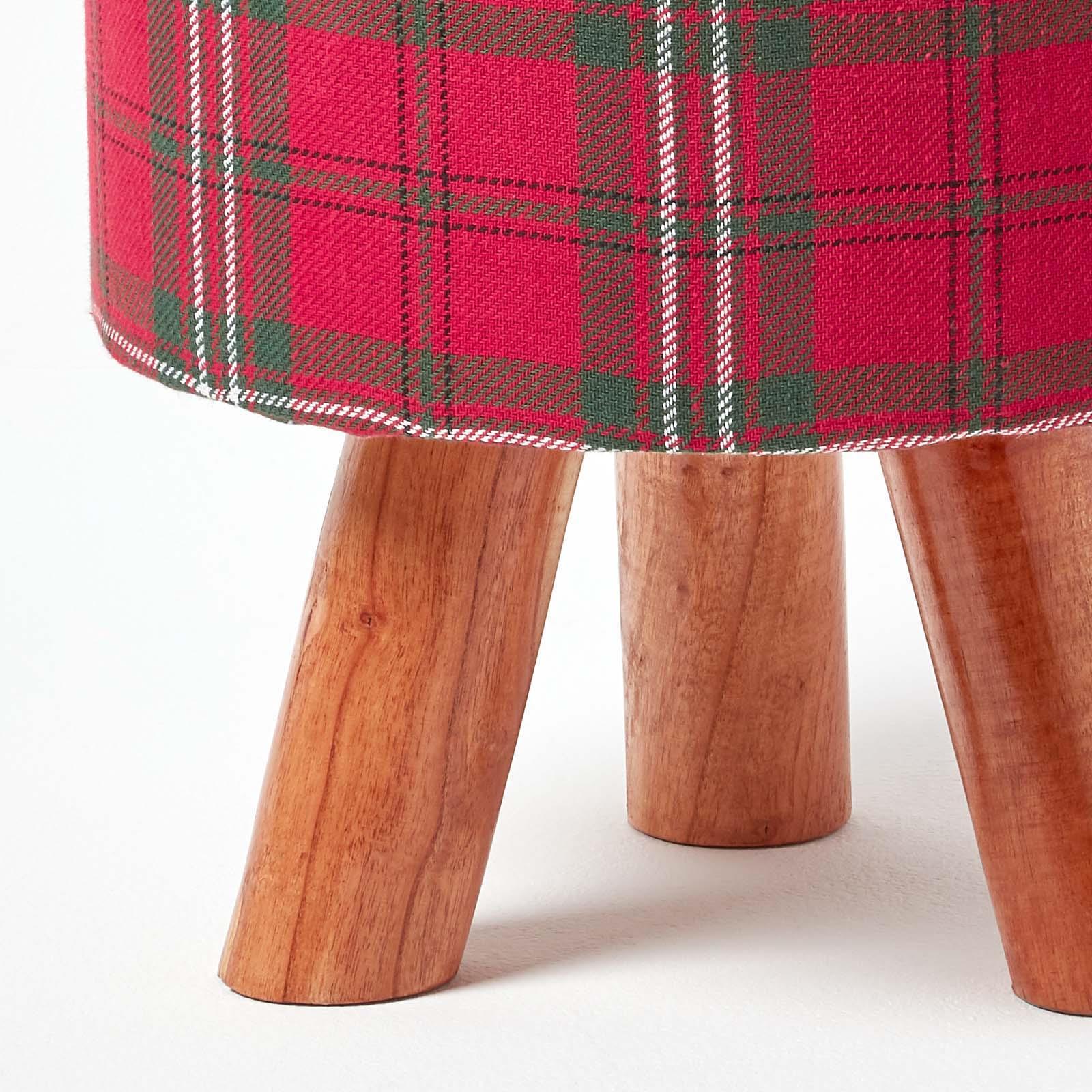 Tartan Check Tall and Flat Footstool with Wooden Legs - Picture 15 of 23
