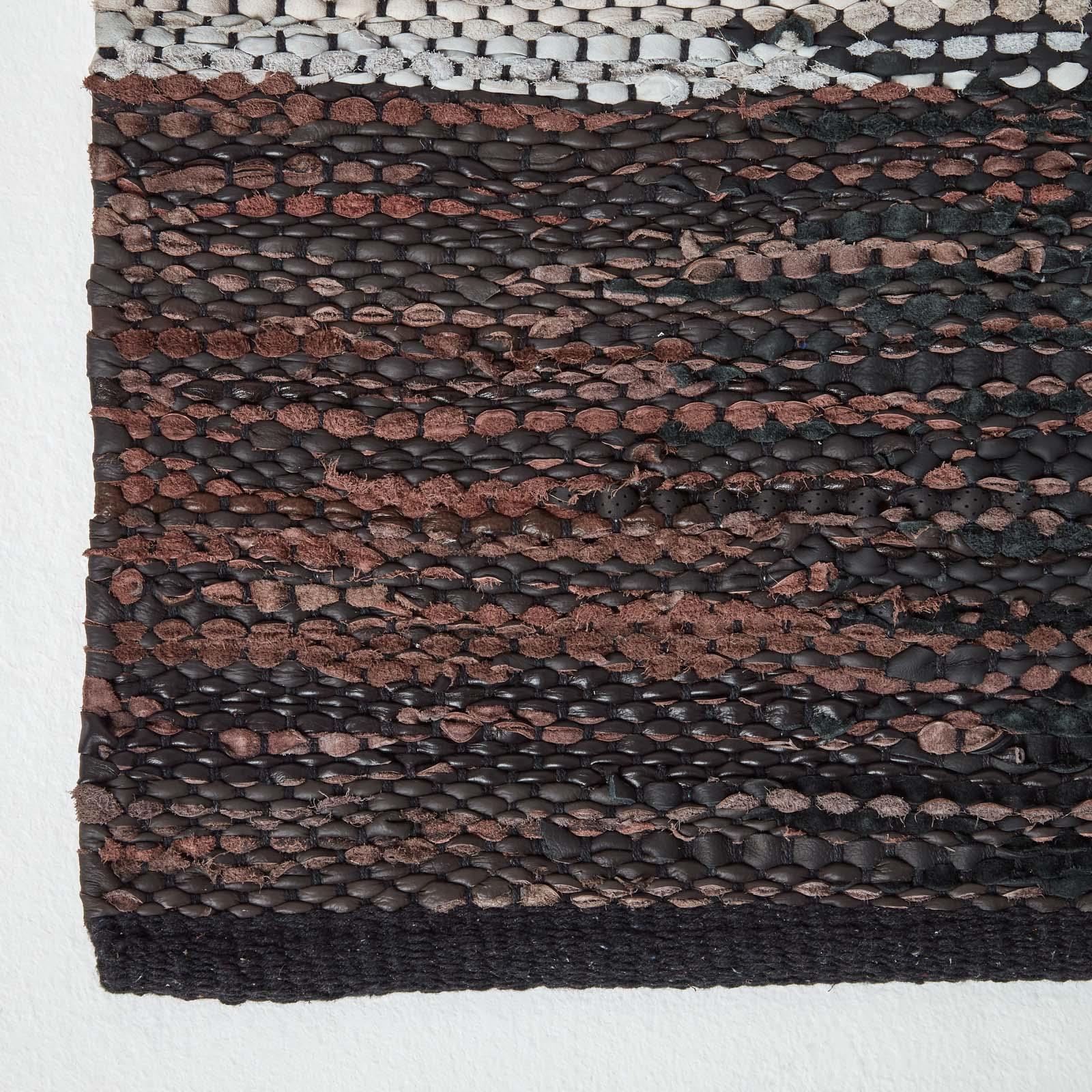 Black, Grey & Brown Handwoven Cutshuttle Design Eco Friendly Real Leather Rug - Picture 13 of 20