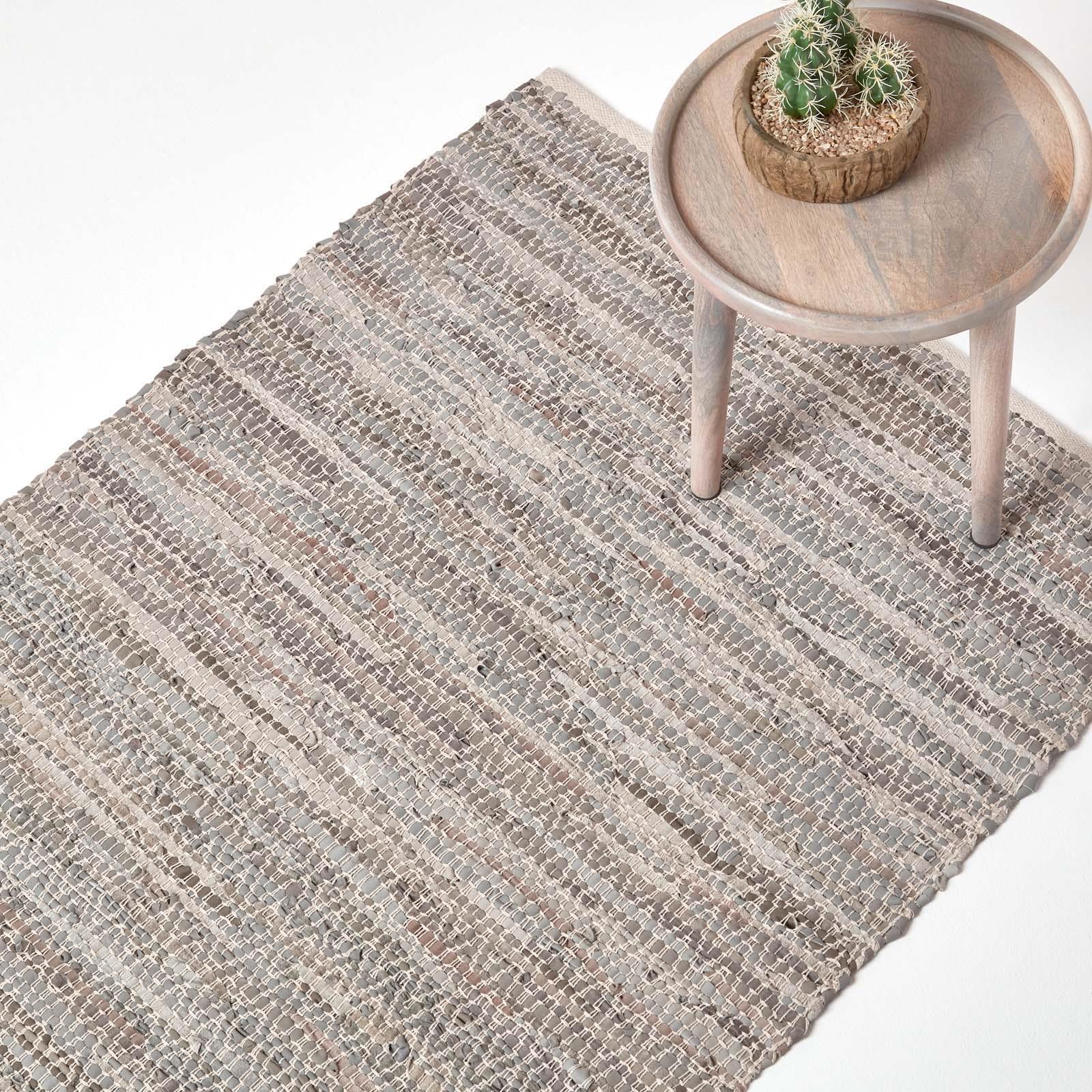 Leather Rug Handwoven Diamond Design Recycled Eco Friendly Real Rug - Picture 8 of 13