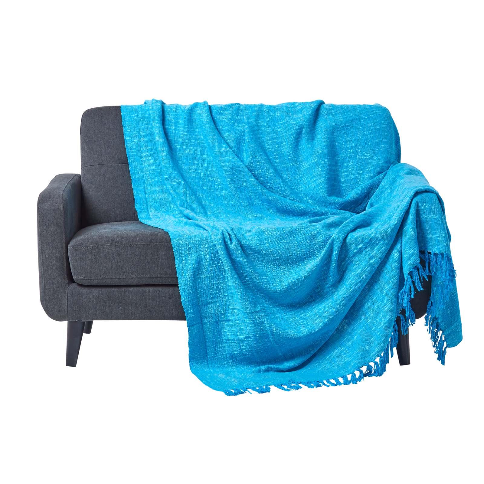 Homescapes Hand woven 100% Pure Cotton Throws for Bed or Sofa Yellow Grey Purple - Picture 39 of 54