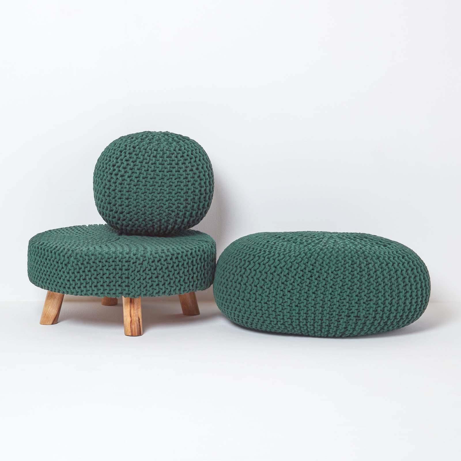 Large Round Cotton Knitted Pouffes Footstools Red, Yellow, Black, Grey, Natural - Picture 30 of 108