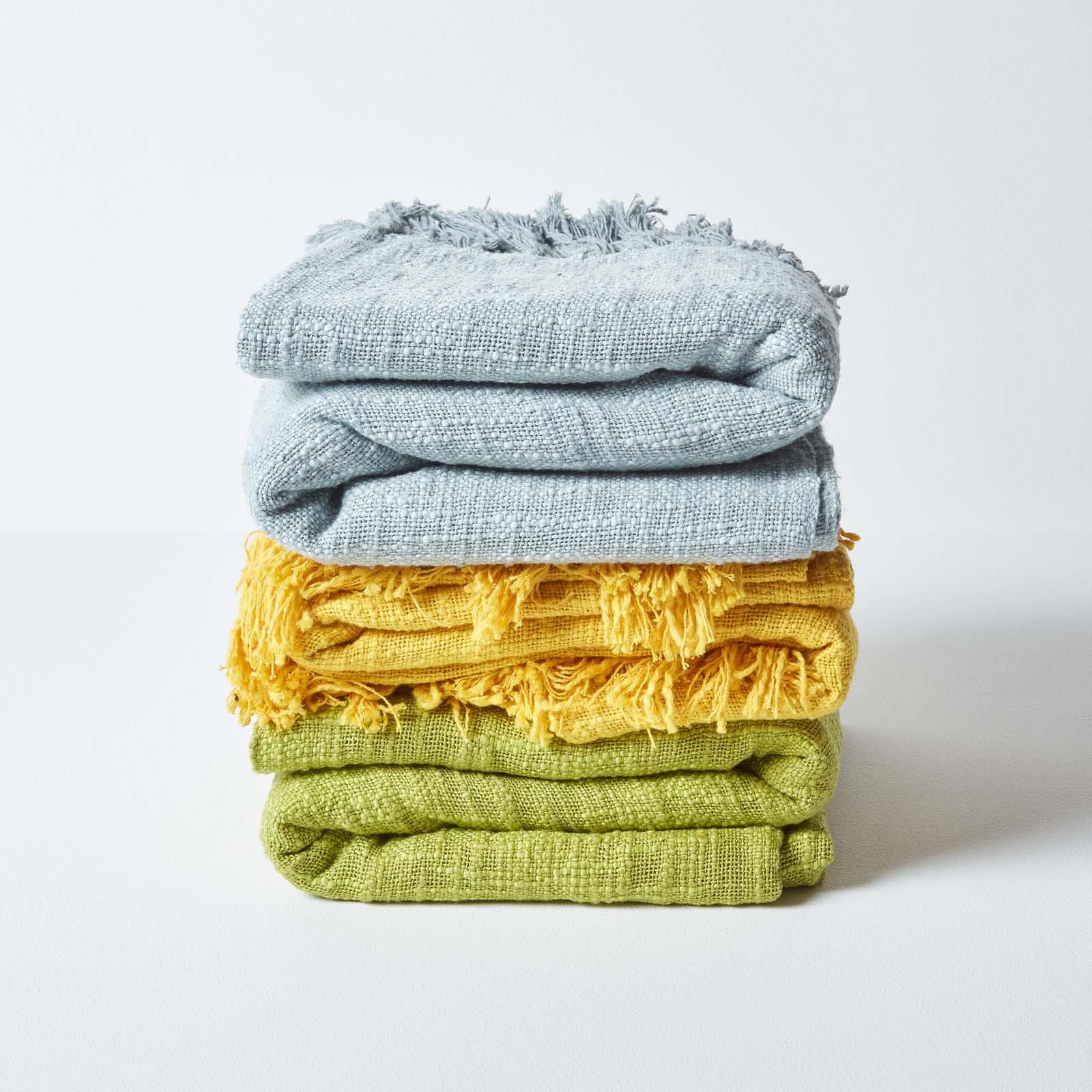 Homescapes Hand woven 100% Pure Cotton Throws for Bed or Sofa Yellow Grey Purple - Picture 53 of 54