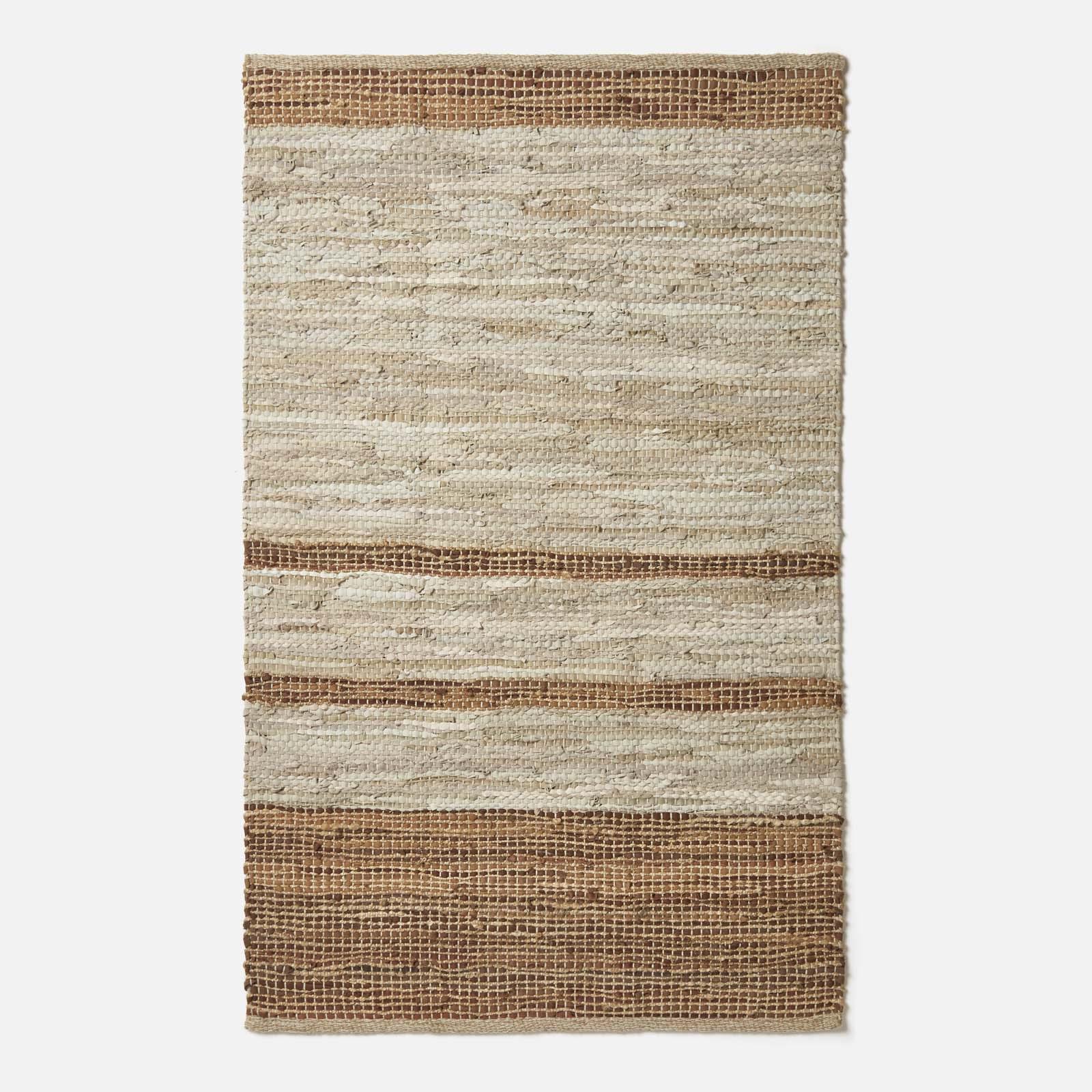 Handmade Stripe Design Recycled Eco Friendly Real Leather Rug and Runner - Picture 5 of 17