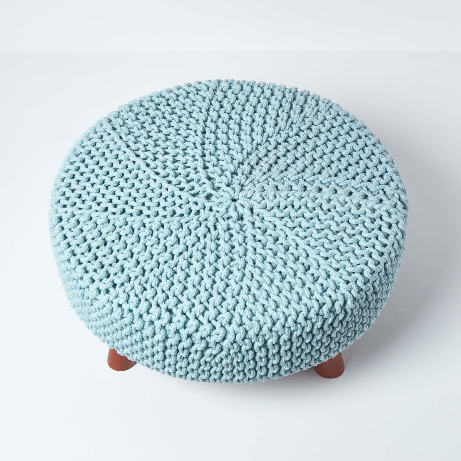 Round Knitted Footstool 100% Cotton Flat Circular with 4 Support Wooden Legs - Picture 64 of 108
