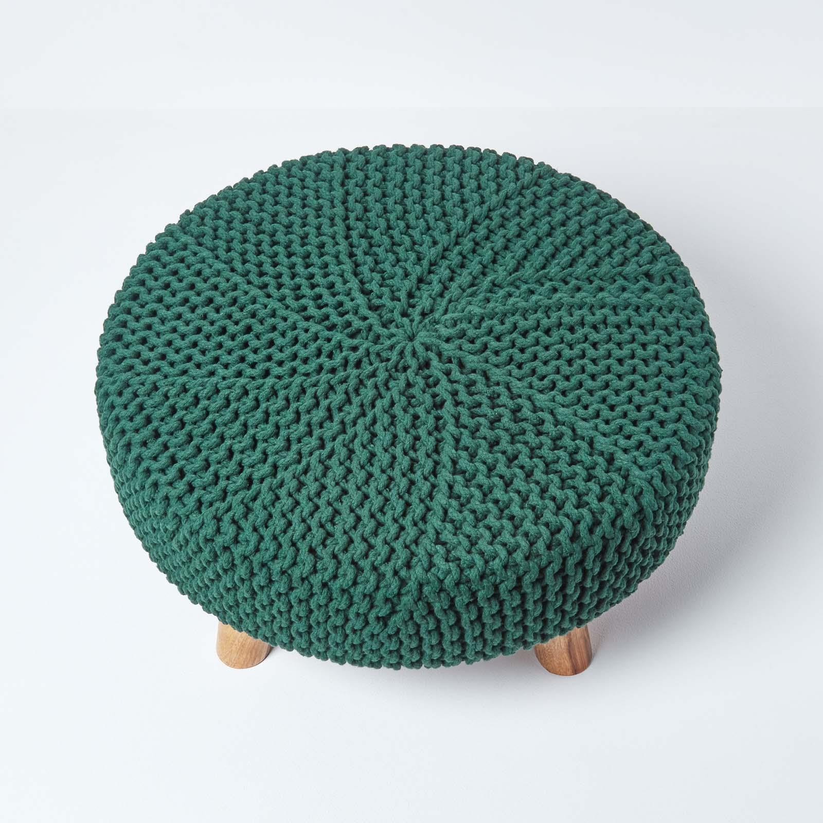 Round Knitted Footstool 100% Cotton Flat Circular with 4 Support Wooden Legs - Picture 22 of 108
