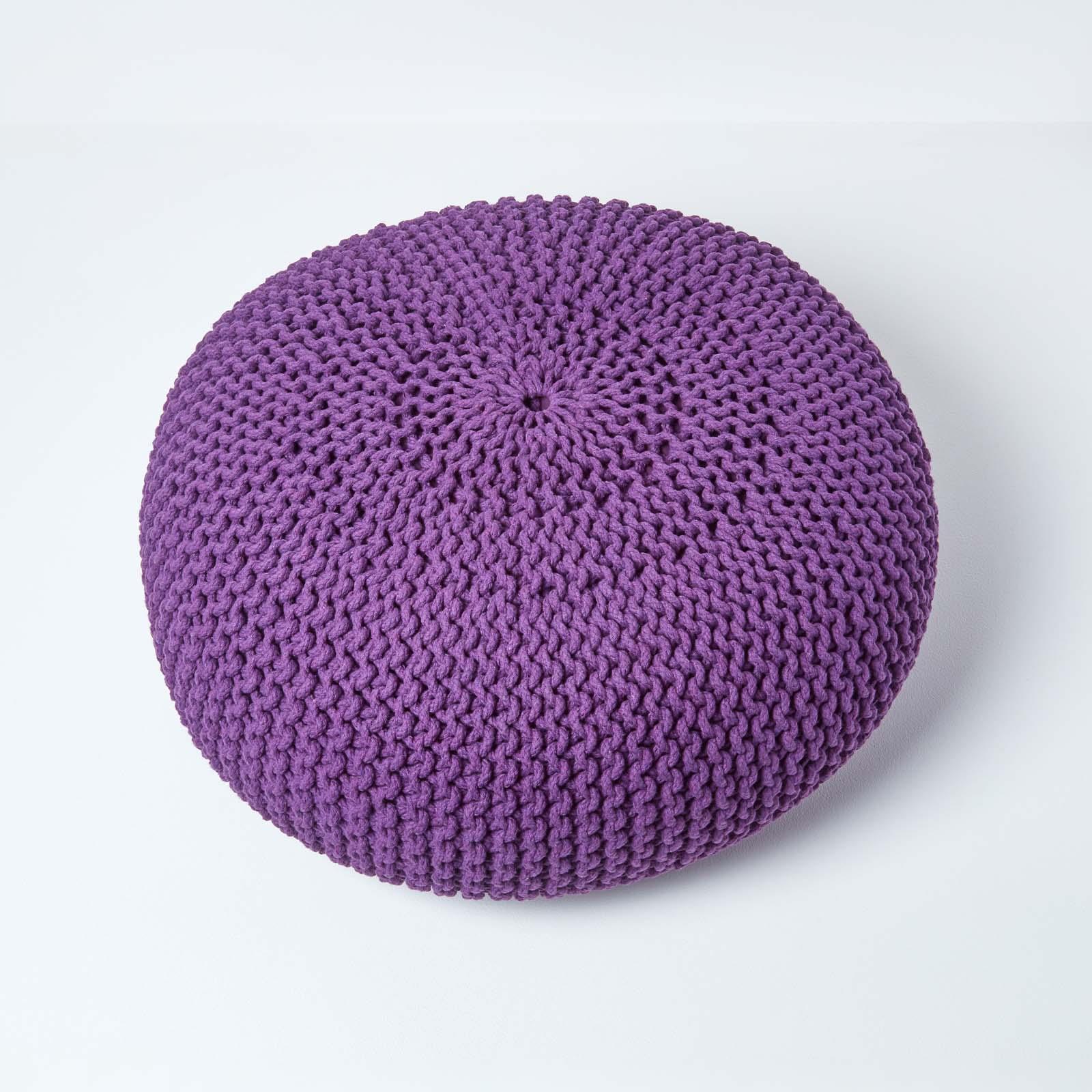Large Round Cotton Knitted Pouffes Footstools Red, Yellow, Black, Grey, Natural - Picture 22 of 108