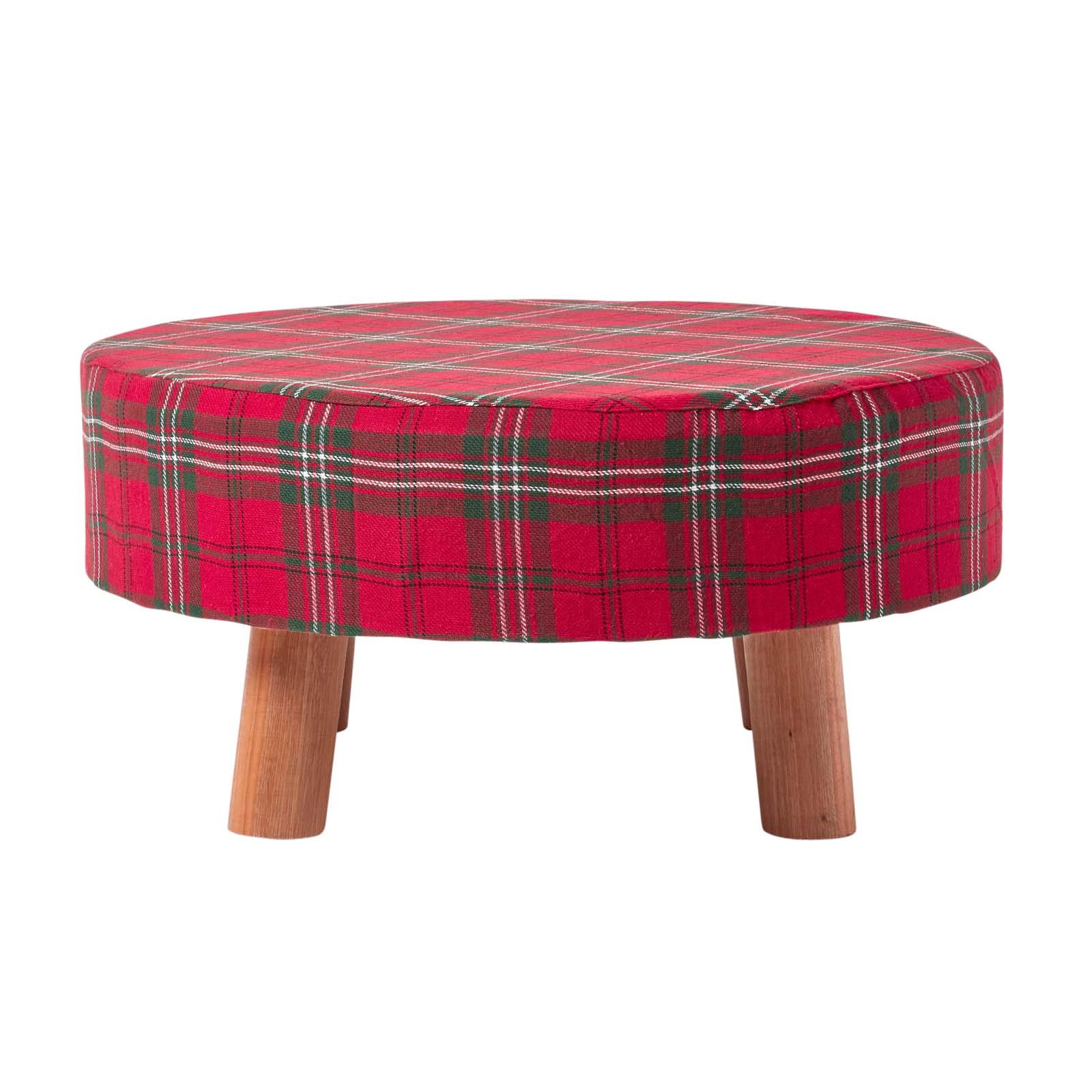 Tartan Check Tall and Flat Footstool with Wooden Legs - Picture 8 of 23