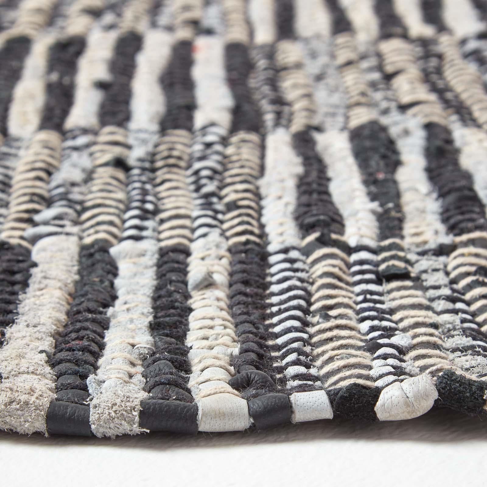 Real Leather Handwoven Black Grey Brown Hall Runner Textured Pattern 66 x 200 cm - Picture 10 of 24