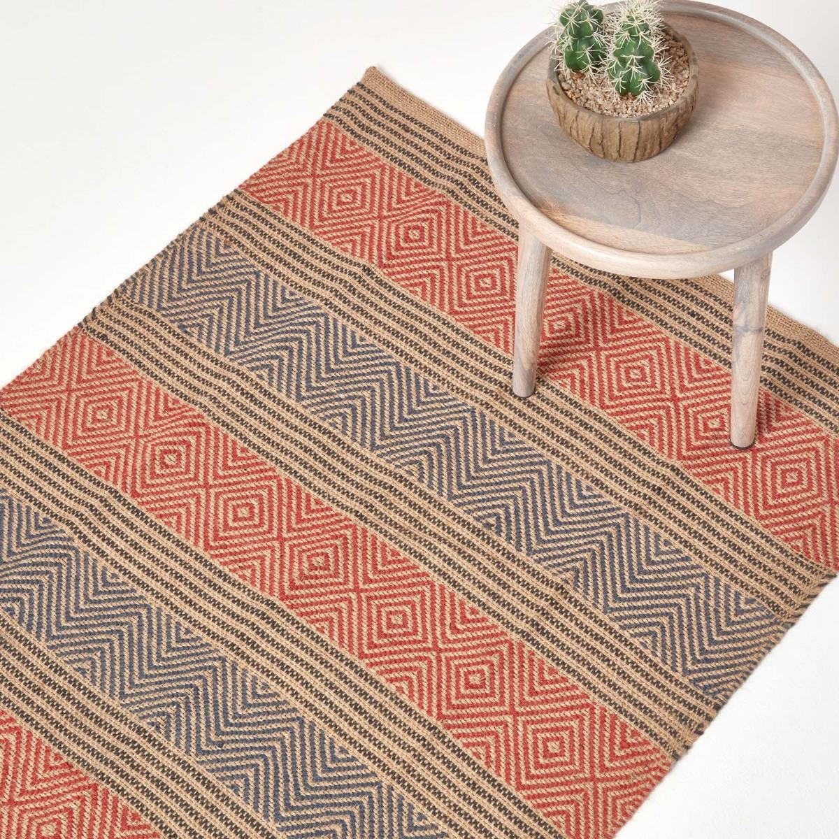 Geometric Jute Rug, Multicolour Striped, Black, Red, Blue - Picture 9 of 22