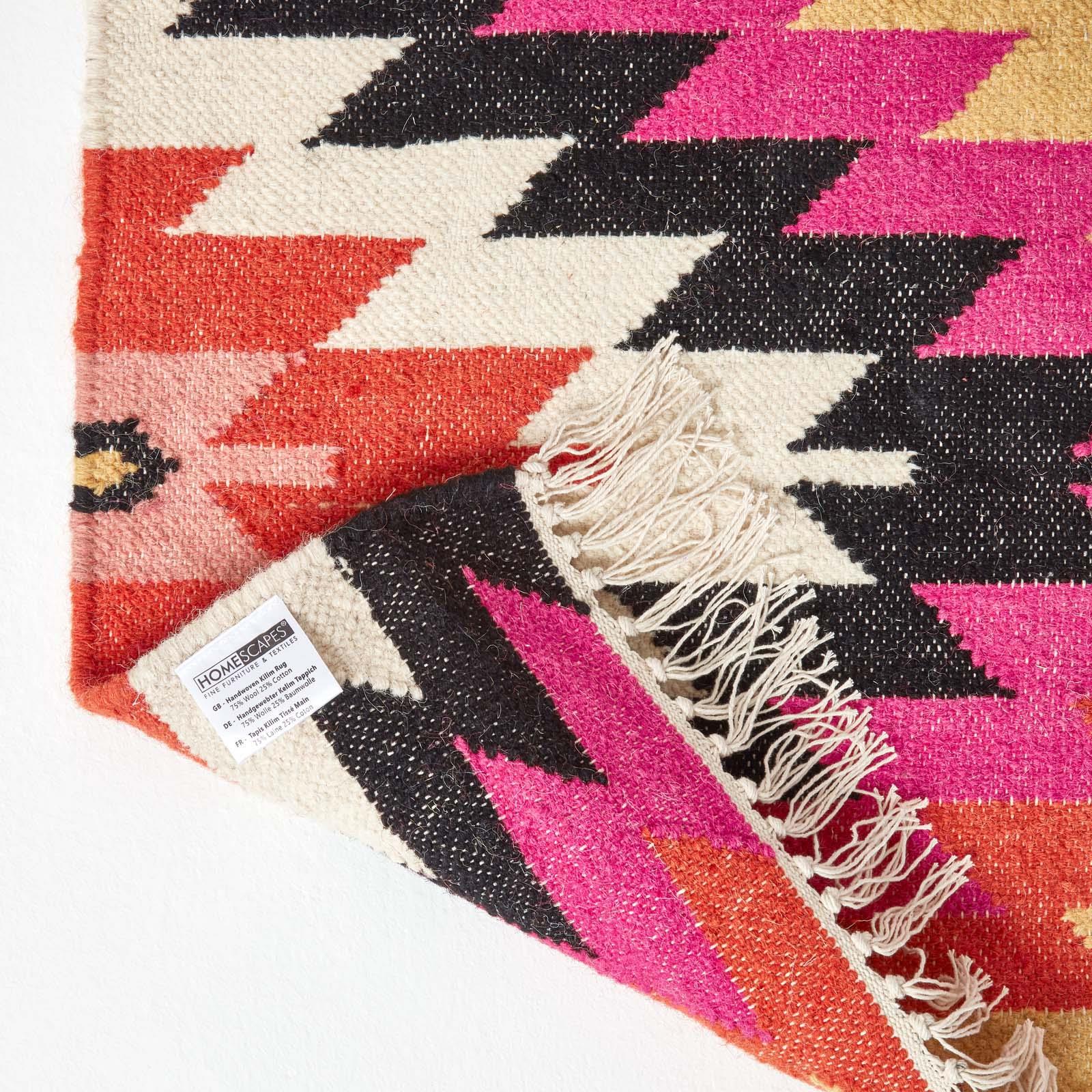 Handmade Cotton & Wool Kilim Rugs Runner Multi Coloured Geometric Diamond Carpet - Picture 50 of 64