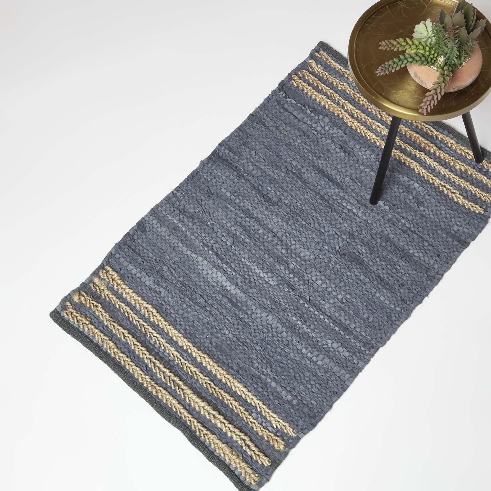 Handmade Stripe Design Recycled Eco Friendly Real Leather Rug and Runner - Picture 10 of 17