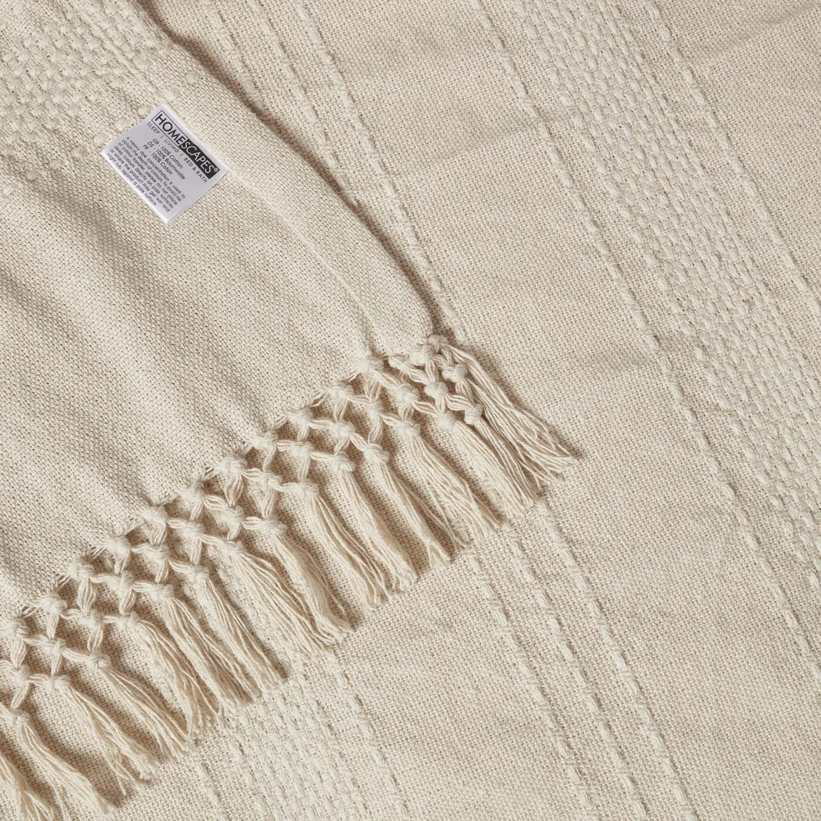 100% Cotton Lightweight Handwoven Textured "KASHI" Throw Blanket with Tassels - Picture 12 of 25